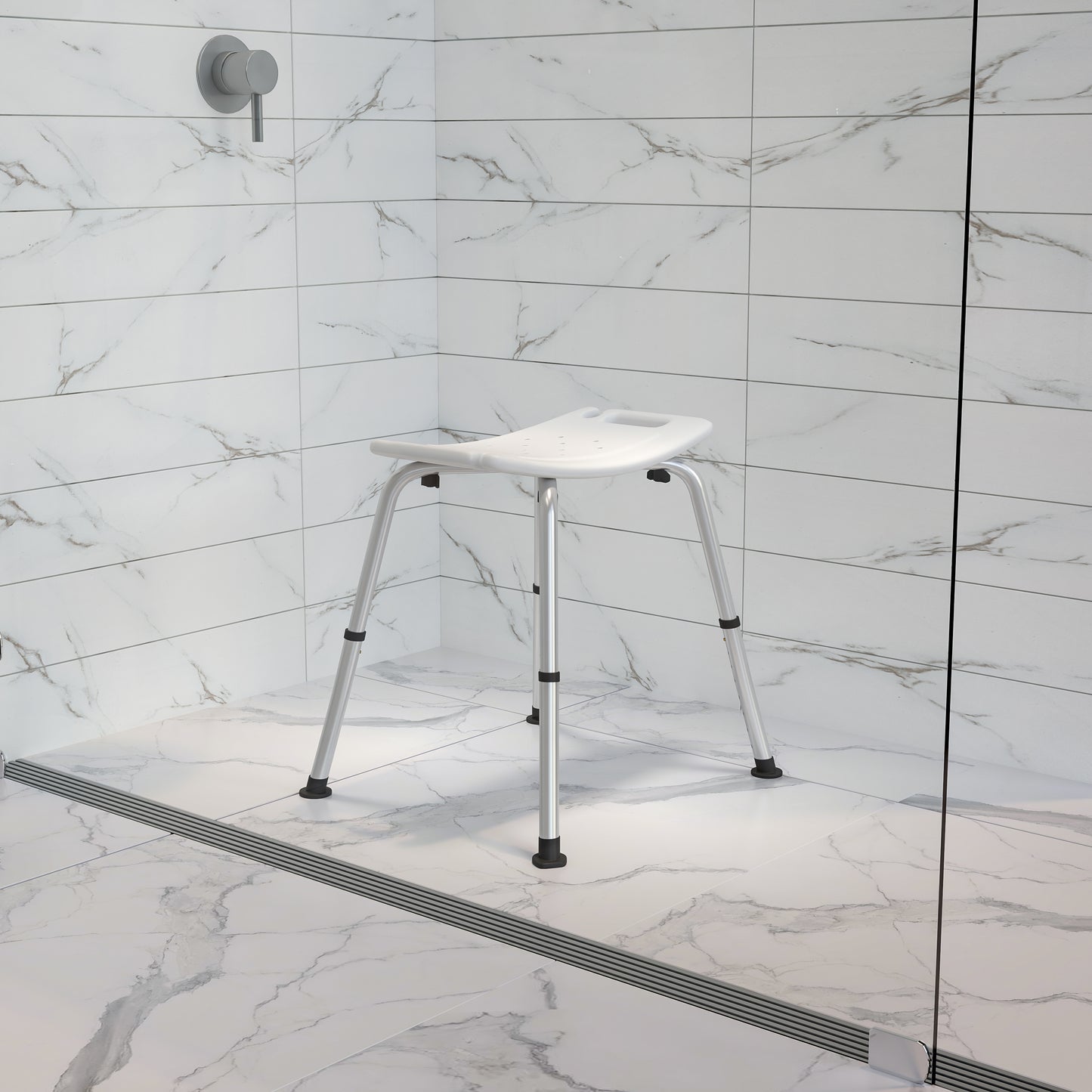 HERCULES Series Tool-Free and Quick Assembly, 300 Lb. Capacity, Adjustable White Bath & Shower Chair with Non-slip Feet White