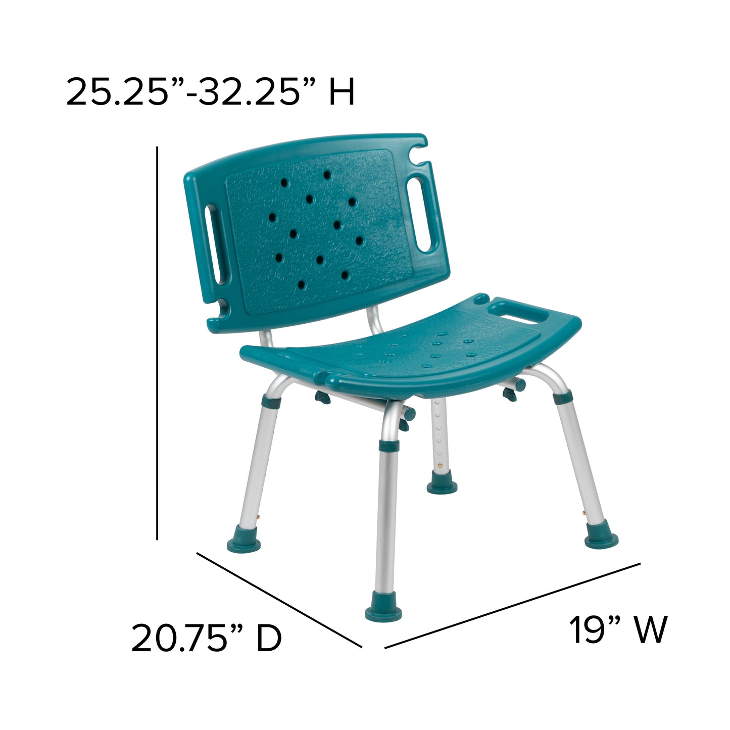 HERCULES Series Tool-Free and Quick Assembly, 300 Lb. Capacity, Adjustable Teal Bath & Shower Chair with Extra Large Back Teal