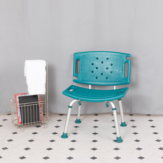 HERCULES Series Tool-Free and Quick Assembly, 300 Lb. Capacity, Adjustable Teal Bath & Shower Chair with Extra Large Back Teal