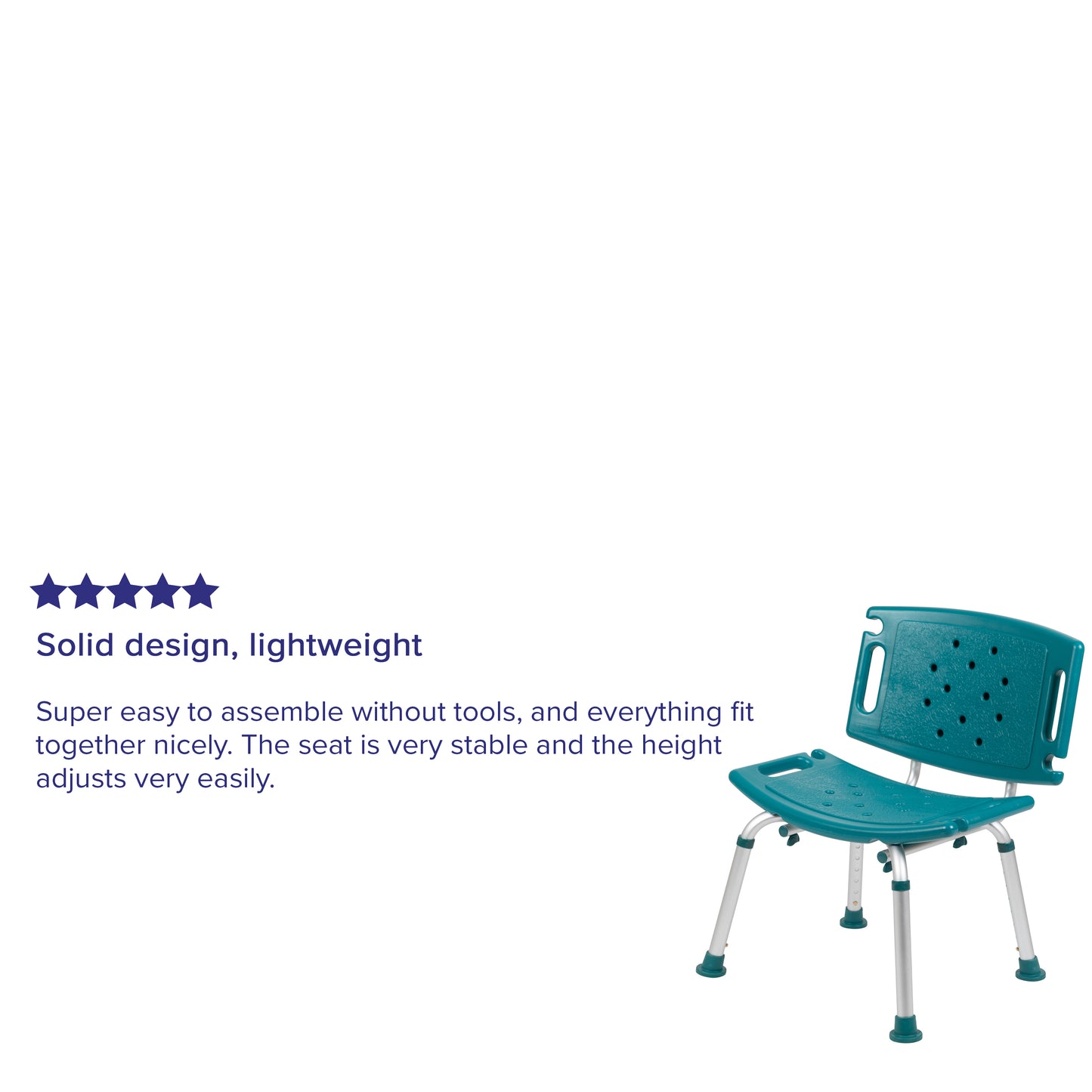 HERCULES Series Tool-Free and Quick Assembly, 300 Lb. Capacity, Adjustable Teal Bath & Shower Chair with Extra Large Back Teal
