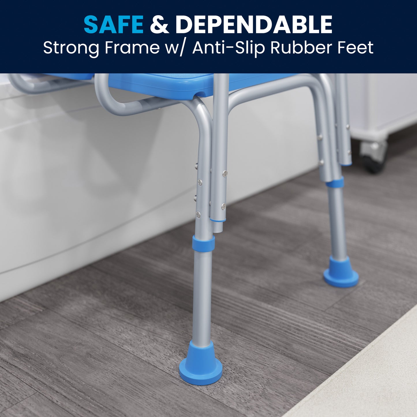 HERCULES Adjustable Bath & Shower Transfer Bench with Height-Adjust Frame, Supportive Back, Side Arm, 300 lbs. Static Weight Capacity in Blue Blue