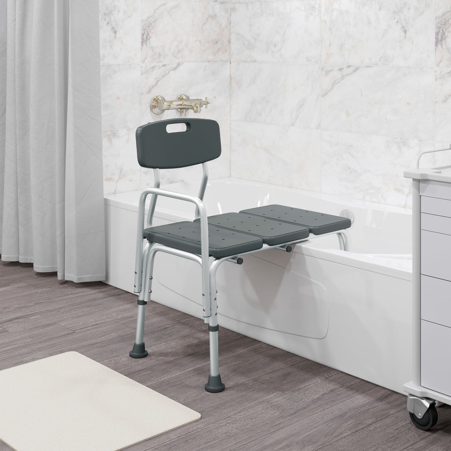 HERCULES Series 300 Lb. Capacity Adjustable Gray Bath & Shower Transfer Bench with Back and Side Arm Gray