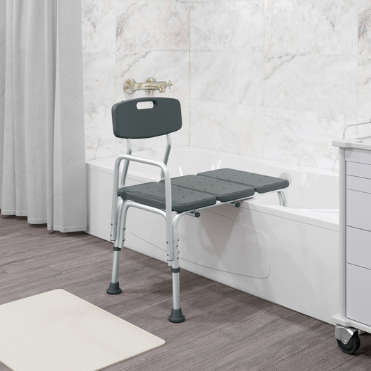 HERCULES Series 300 Lb. Capacity Adjustable Gray Bath & Shower Transfer Bench with Back and Side Arm Gray