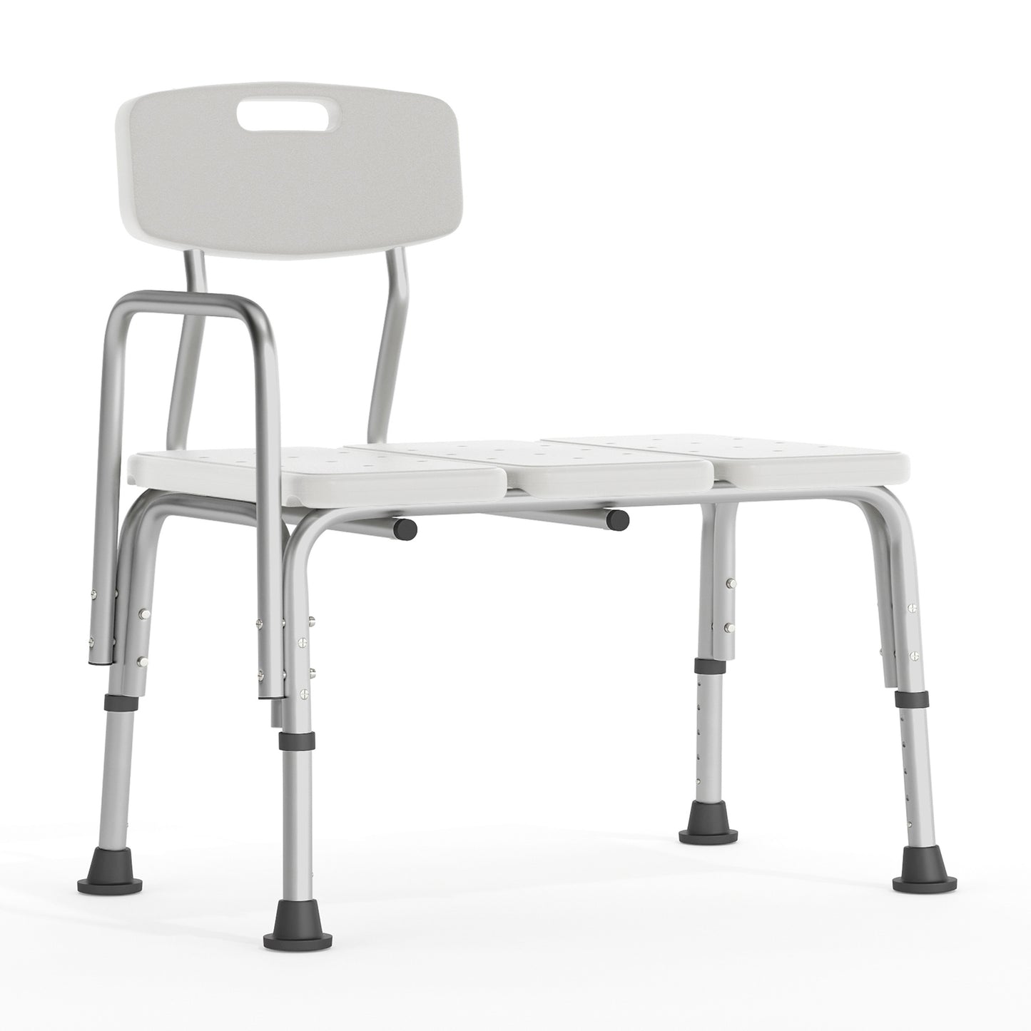 HERCULES Series 300 Lb. Capacity Adjustable White Bath & Shower Transfer Bench with Back and Side Arm White