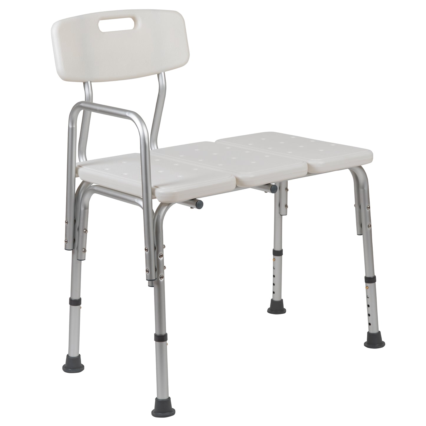 HERCULES Series 300 Lb. Capacity Adjustable White Bath & Shower Transfer Bench with Back and Side Arm White