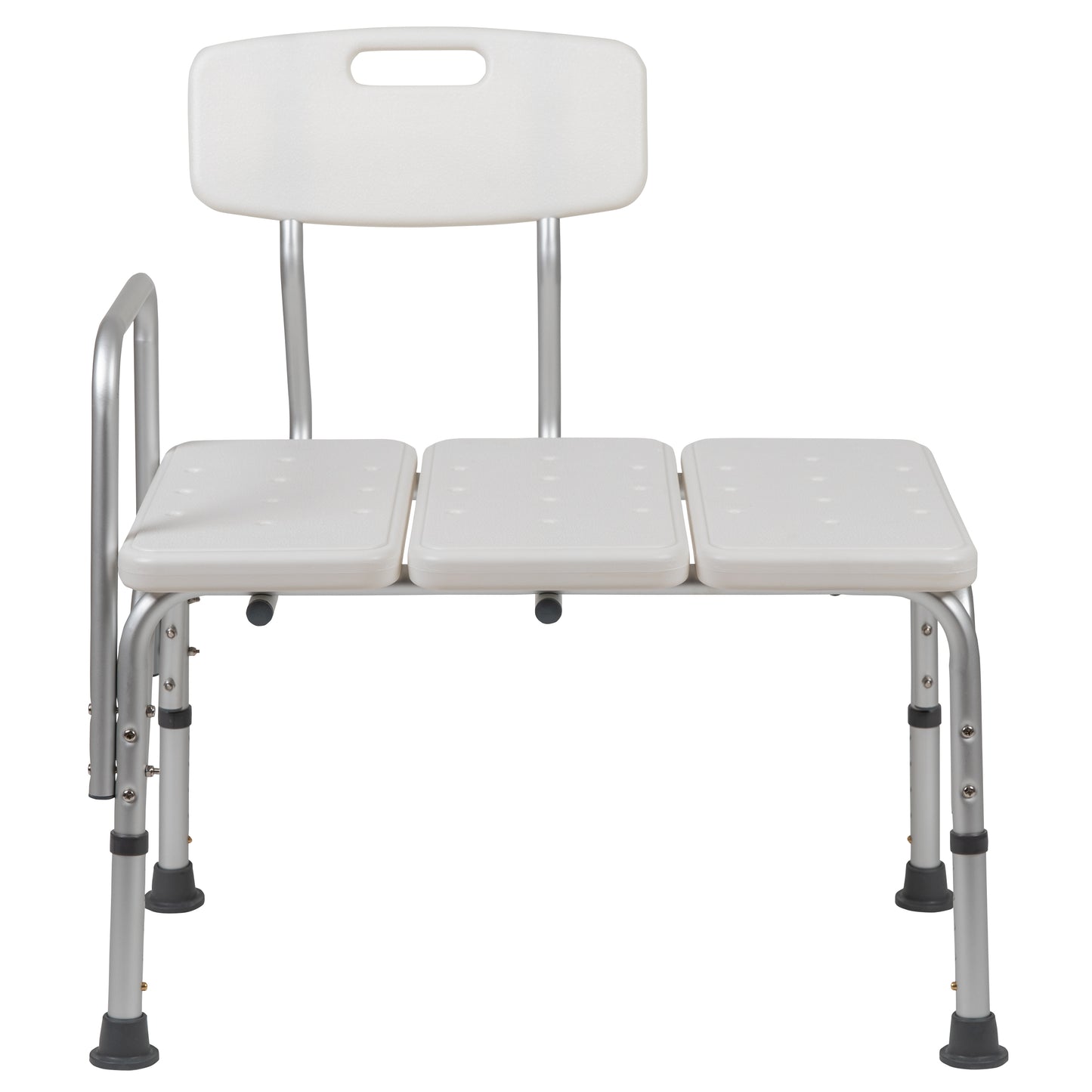 HERCULES Series 300 Lb. Capacity Adjustable White Bath & Shower Transfer Bench with Back and Side Arm White