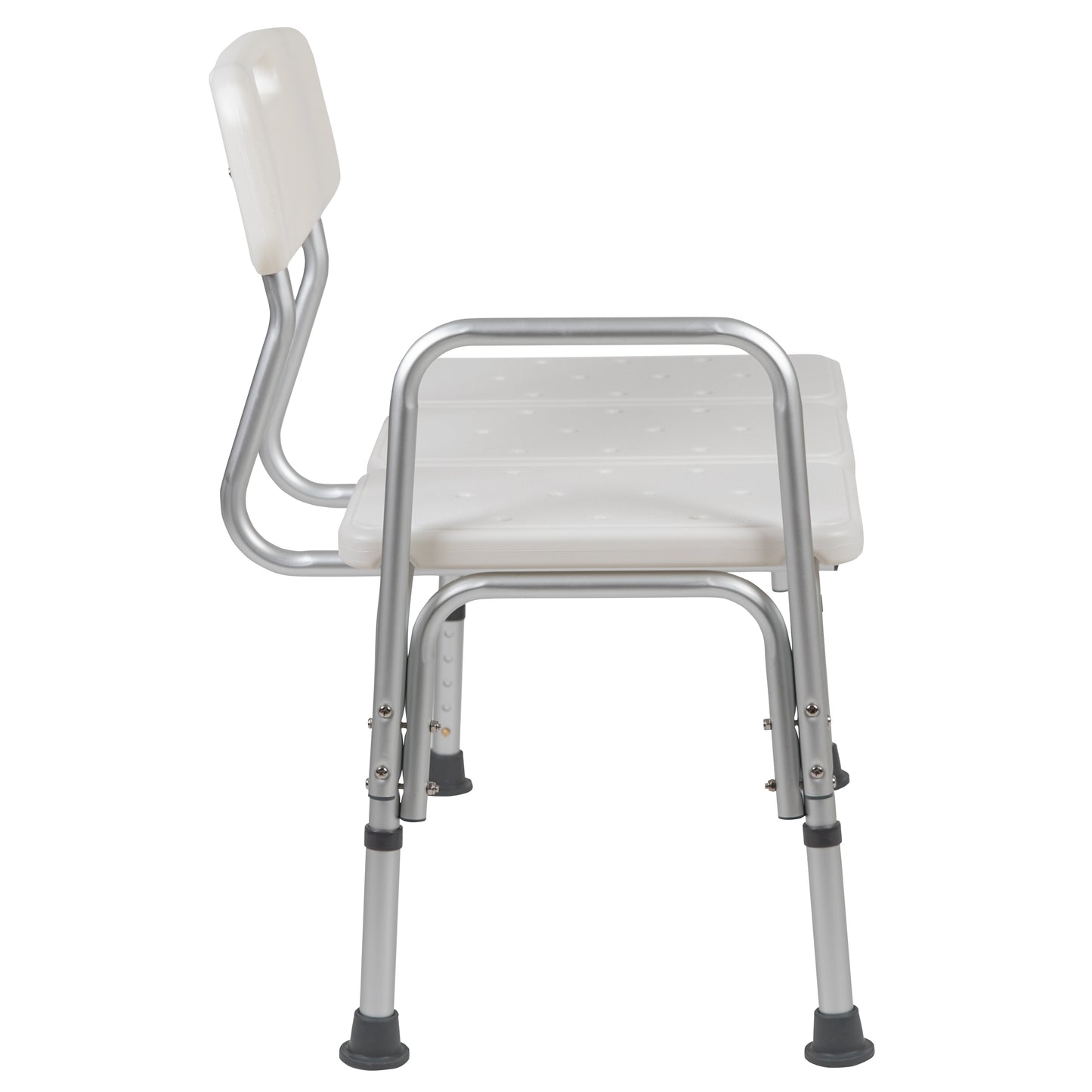 HERCULES Series 300 Lb. Capacity Adjustable White Bath & Shower Transfer Bench with Back and Side Arm White