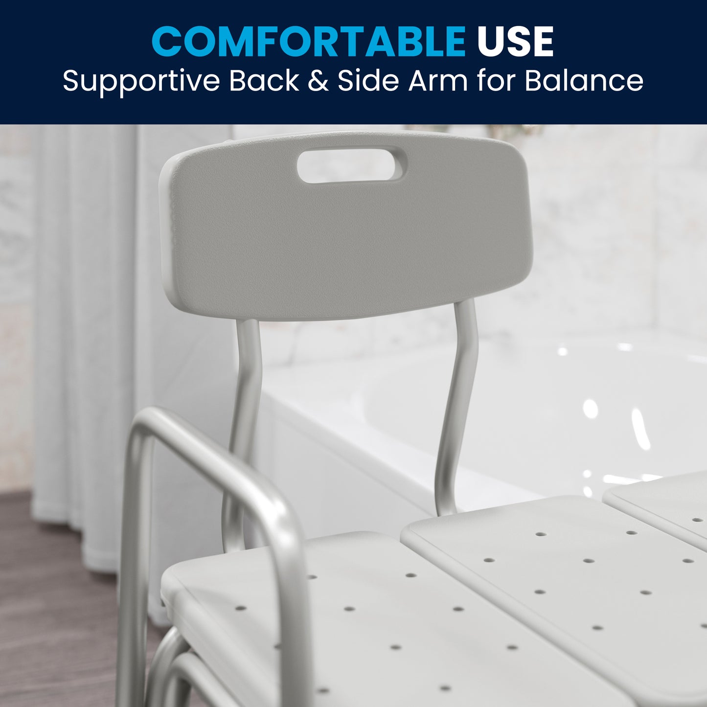 HERCULES Series 300 Lb. Capacity Adjustable White Bath & Shower Transfer Bench with Back and Side Arm White