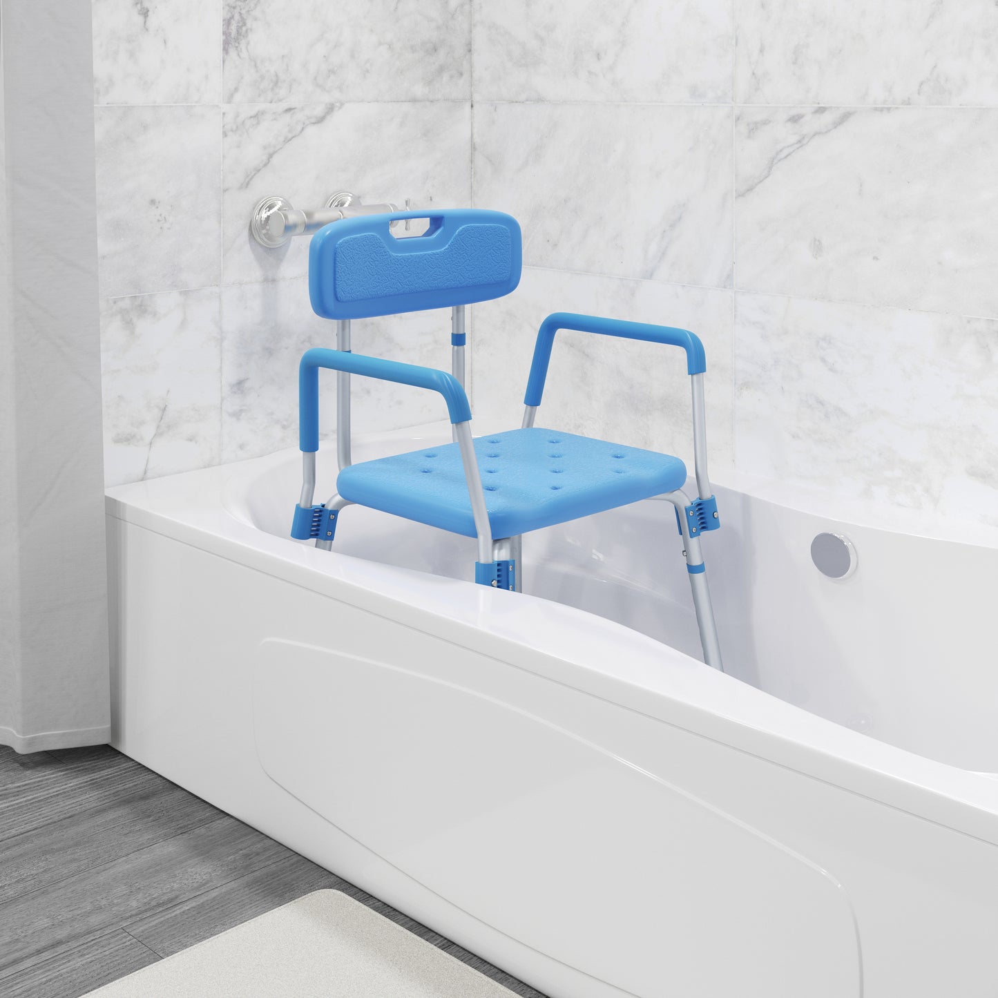 HERCULES Adjustable Bath & Shower Chair with Height-Adjust Frame, Depth-Adjust Back, and 300 lbs. Static Weight Capacity in Blue Blue