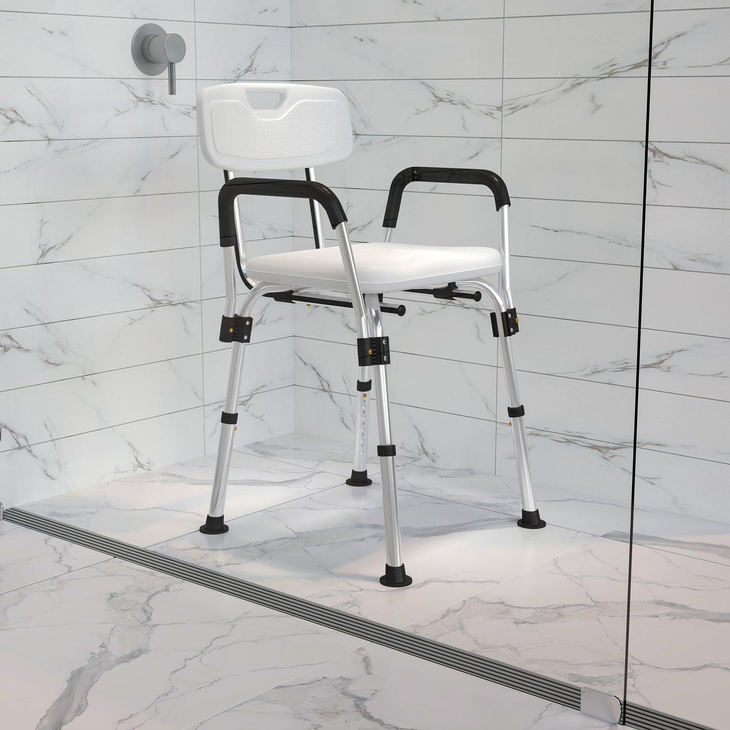 HERCULES Series 300 Lb. Capacity, Adjustable White Bath & Shower Chair with Depth Adjustable Back White