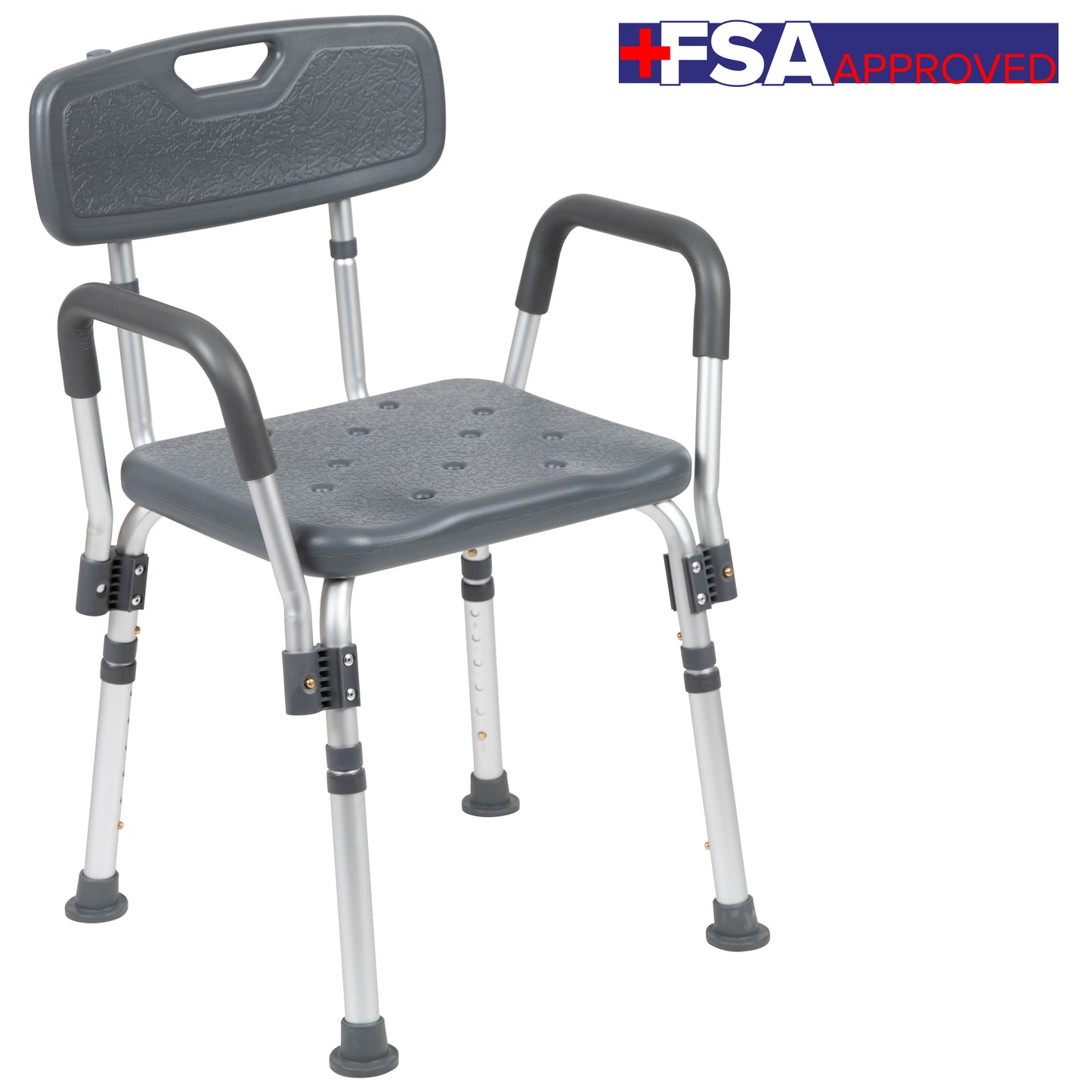 HERCULES Series 300 Lb. Capacity Adjustable Gray Bath & Shower Chair with Quick Release Back & Arms Gray