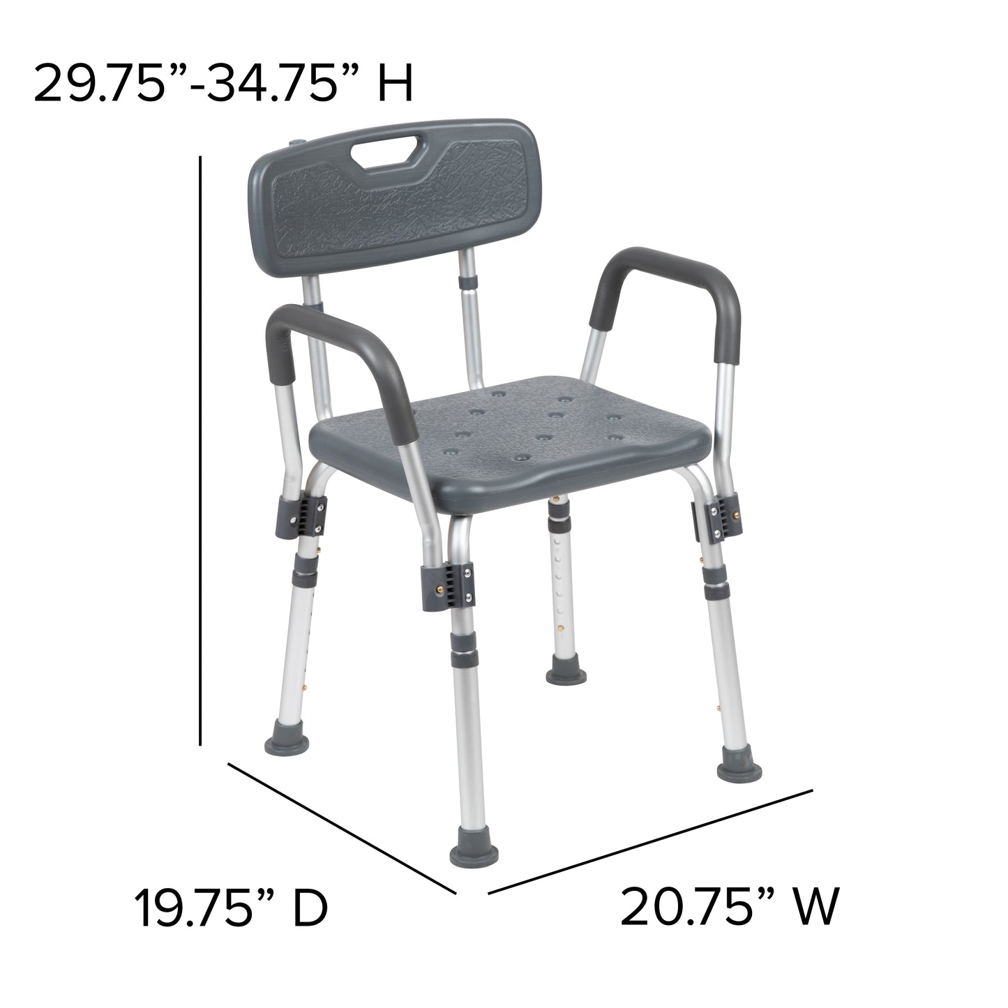 HERCULES Series 300 Lb. Capacity Adjustable Gray Bath & Shower Chair with Quick Release Back & Arms Gray