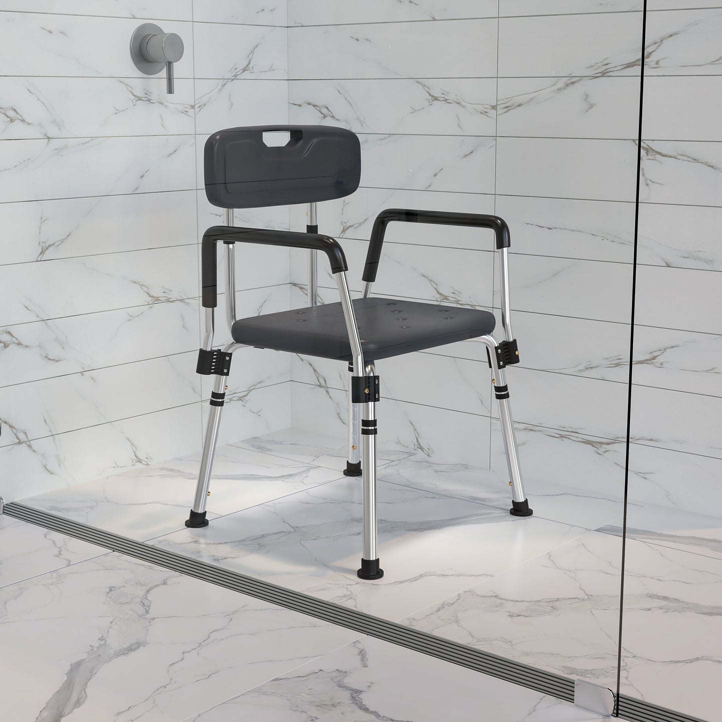 HERCULES Series 300 Lb. Capacity Adjustable Gray Bath & Shower Chair with Quick Release Back & Arms Gray