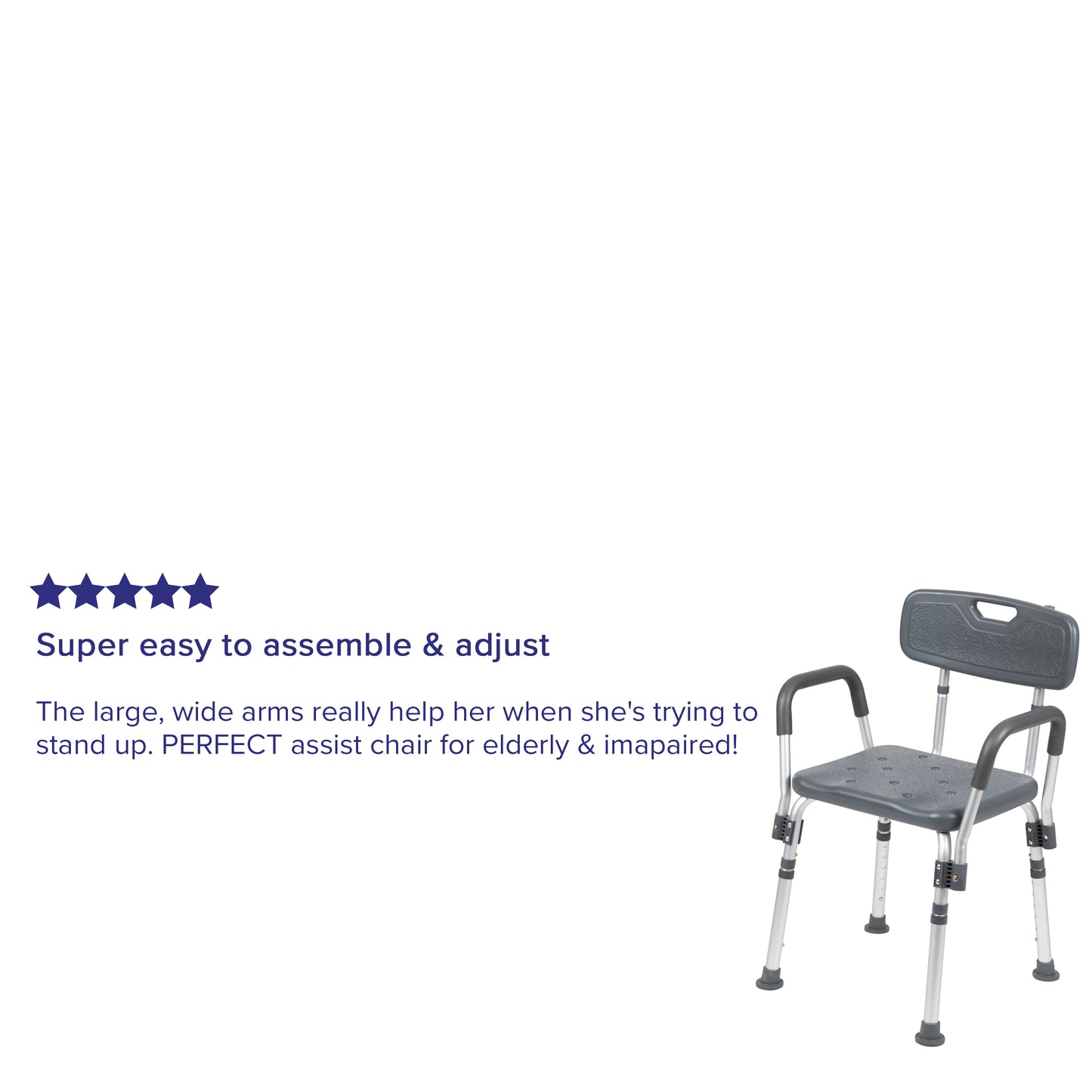 HERCULES Series 300 Lb. Capacity Adjustable Gray Bath & Shower Chair with Quick Release Back & Arms Gray
