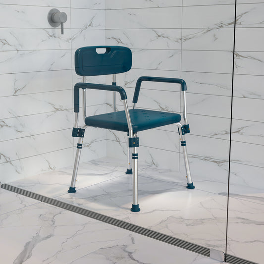 HERCULES Series 300 Lb. Capacity Adjustable Navy Bath & Shower Chair with Quick Release Back & Arms Navy