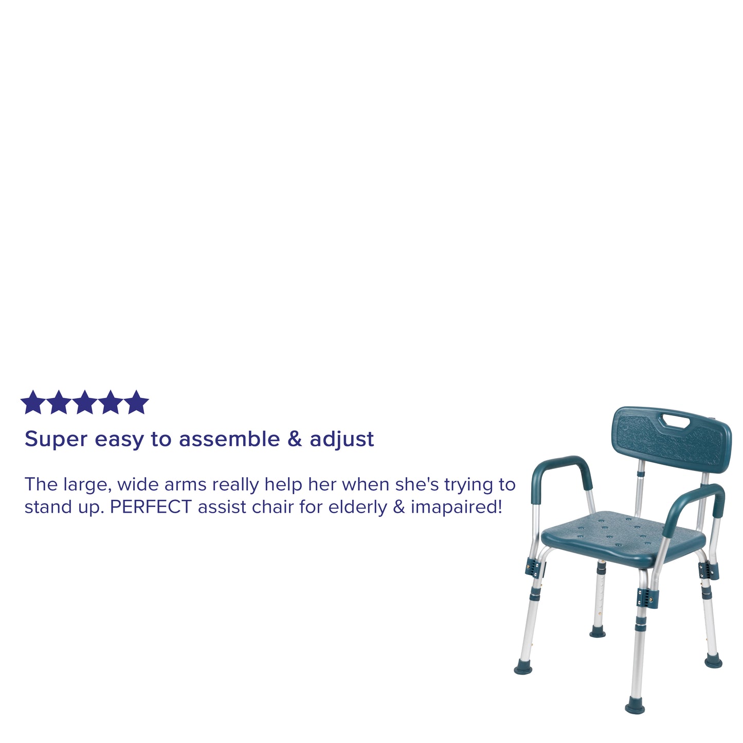 HERCULES Series 300 Lb. Capacity Adjustable Navy Bath & Shower Chair with Quick Release Back & Arms Navy