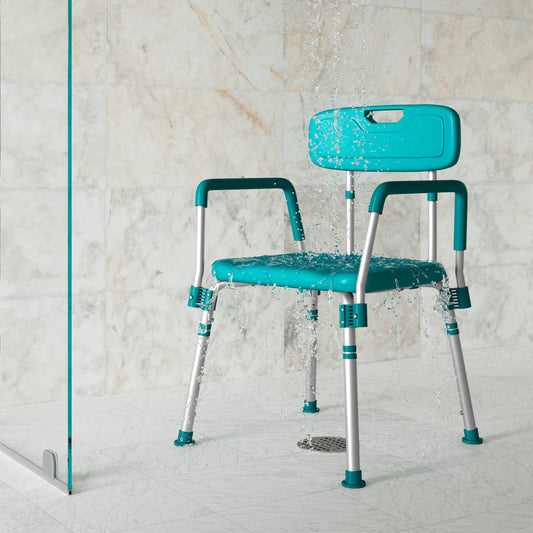 HERCULES Series 300 Lb. Capacity Adjustable Teal Bath & Shower Chair with Quick Release Back & Arms Teal