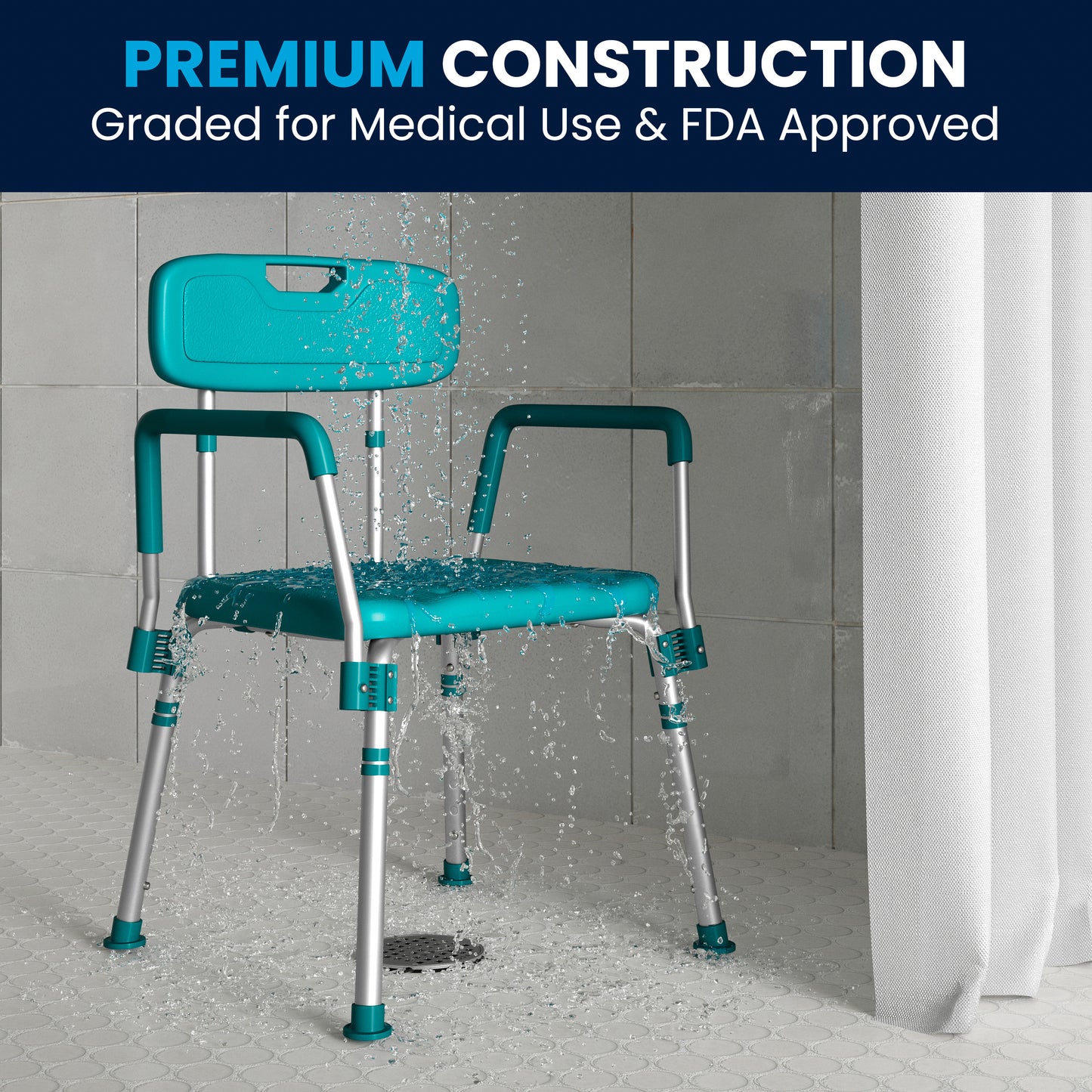 HERCULES Series 300 Lb. Capacity Adjustable Teal Bath & Shower Chair with Quick Release Back & Arms Teal