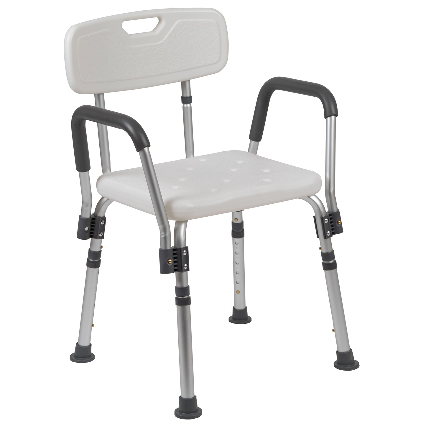 HERCULES Series 300 Lb. Capacity Adjustable White Bath & Shower Chair with Quick Release Back & Arms White DC-HY3523L-WH-GG