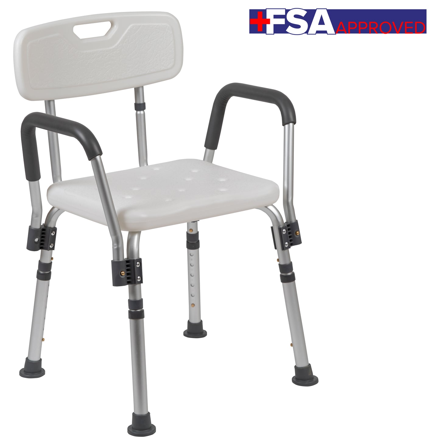 HERCULES Series 300 Lb. Capacity Adjustable White Bath & Shower Chair with Quick Release Back & Arms White DC-HY3523L-WH-GG