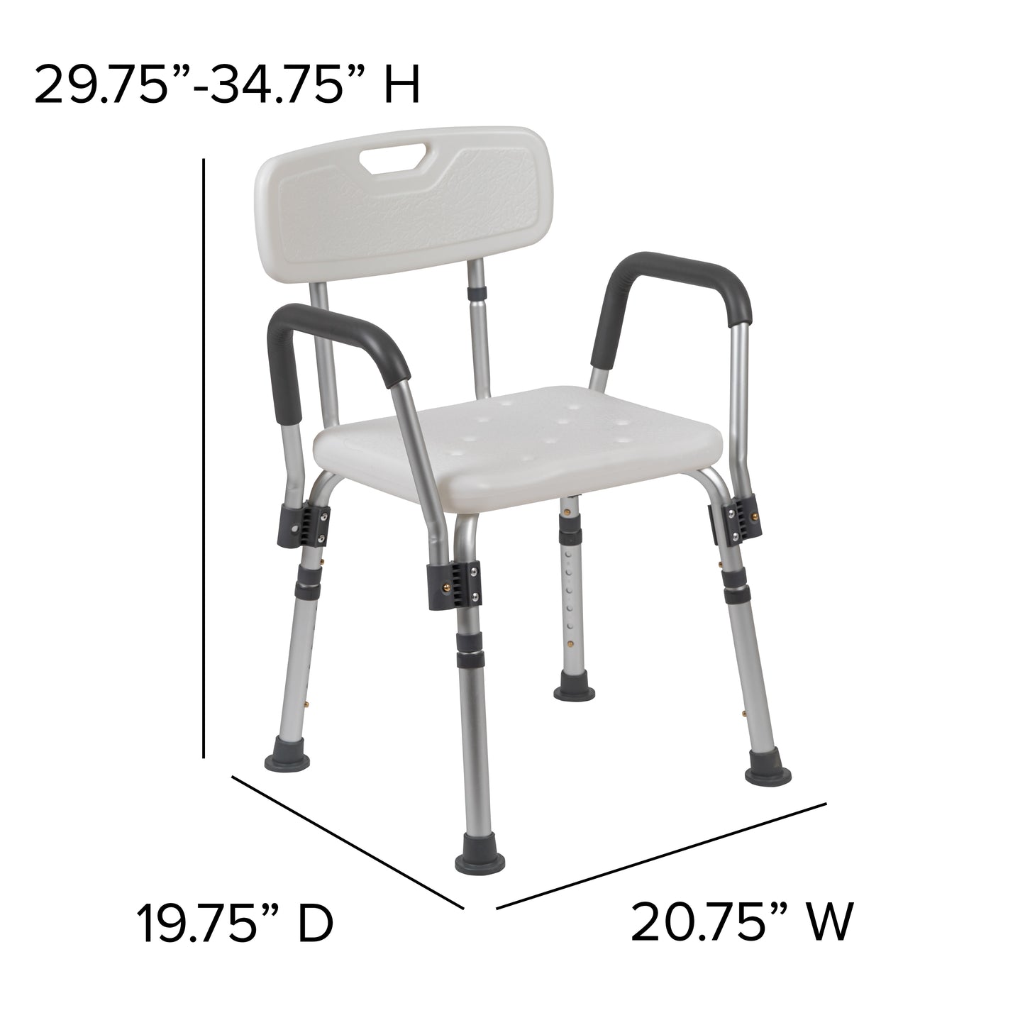 HERCULES Series 300 Lb. Capacity Adjustable White Bath & Shower Chair with Quick Release Back & Arms White DC-HY3523L-WH-GG