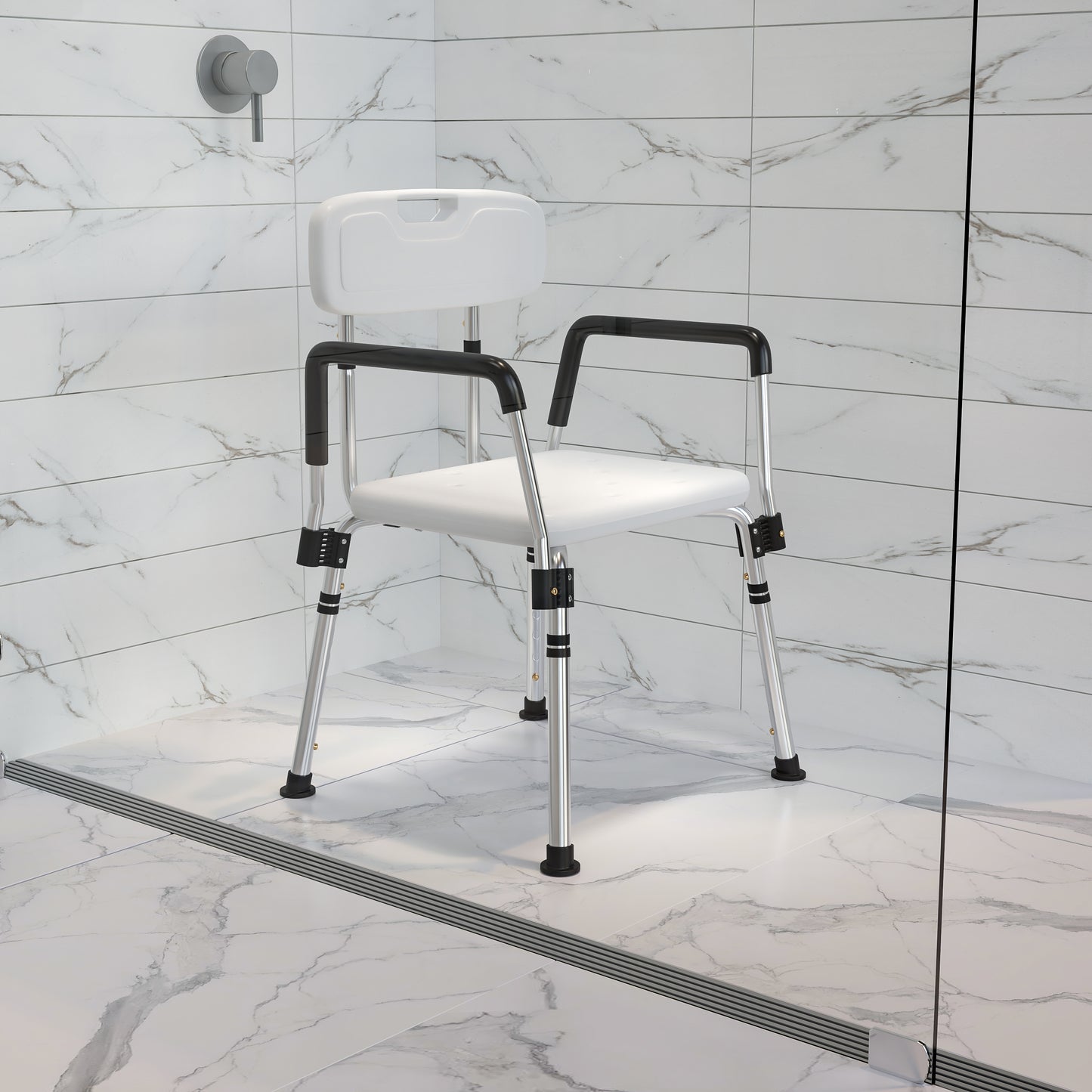 HERCULES Series 300 Lb. Capacity Adjustable White Bath & Shower Chair with Quick Release Back & Arms White DC-HY3523L-WH-GG