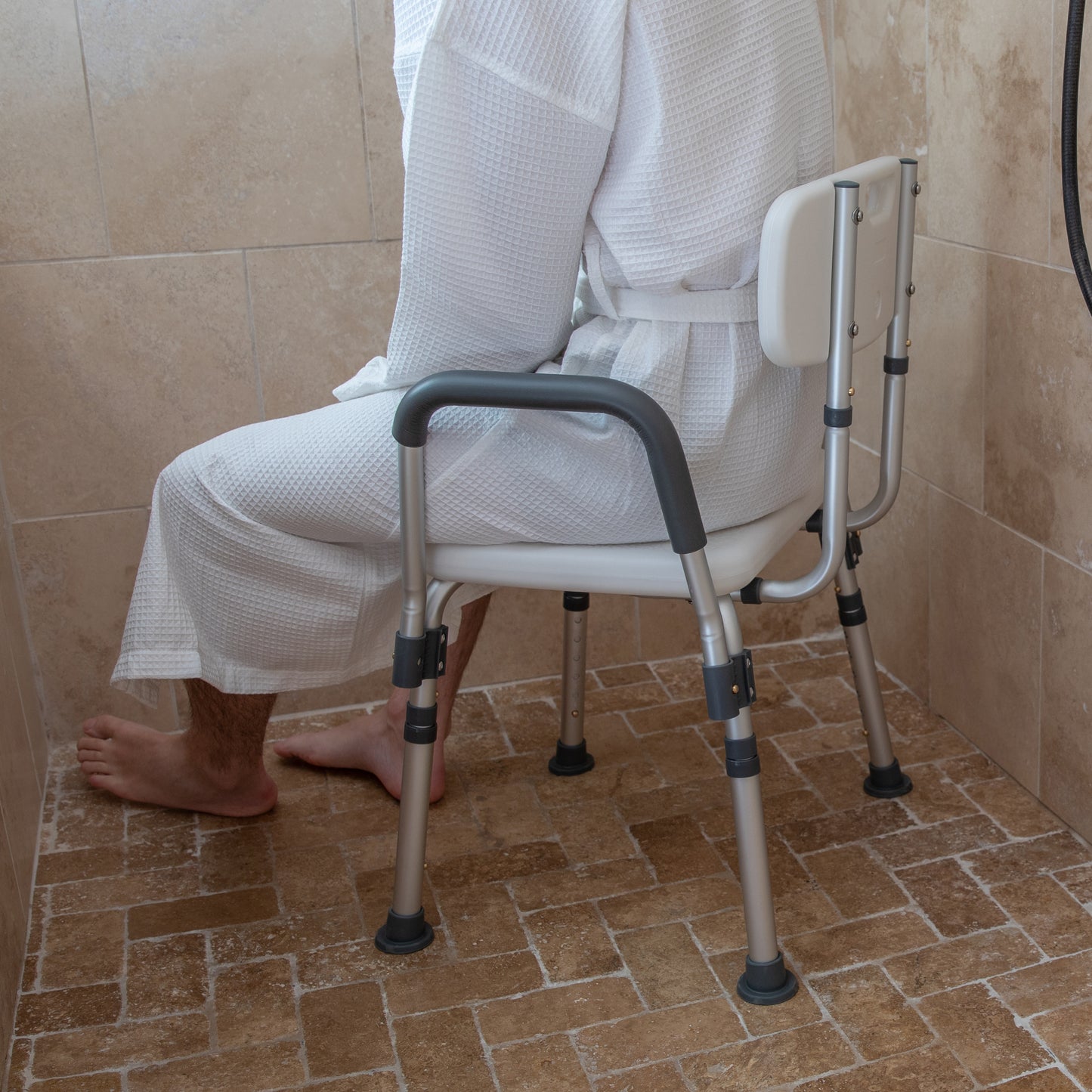 HERCULES Series 300 Lb. Capacity Adjustable White Bath & Shower Chair with Quick Release Back & Arms White DC-HY3523L-WH-GG