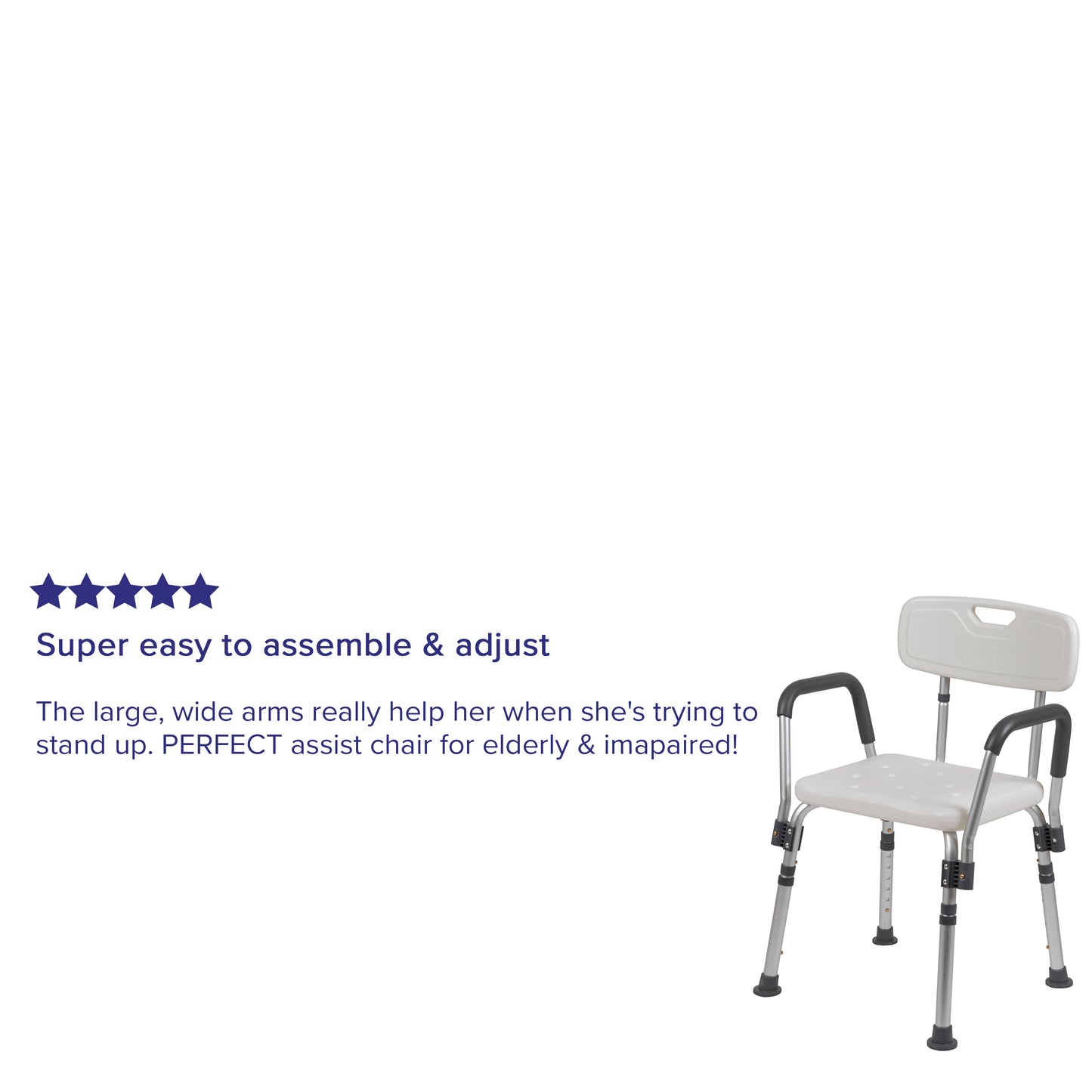 HERCULES Series 300 Lb. Capacity Adjustable White Bath & Shower Chair with Quick Release Back & Arms White DC-HY3523L-WH-GG