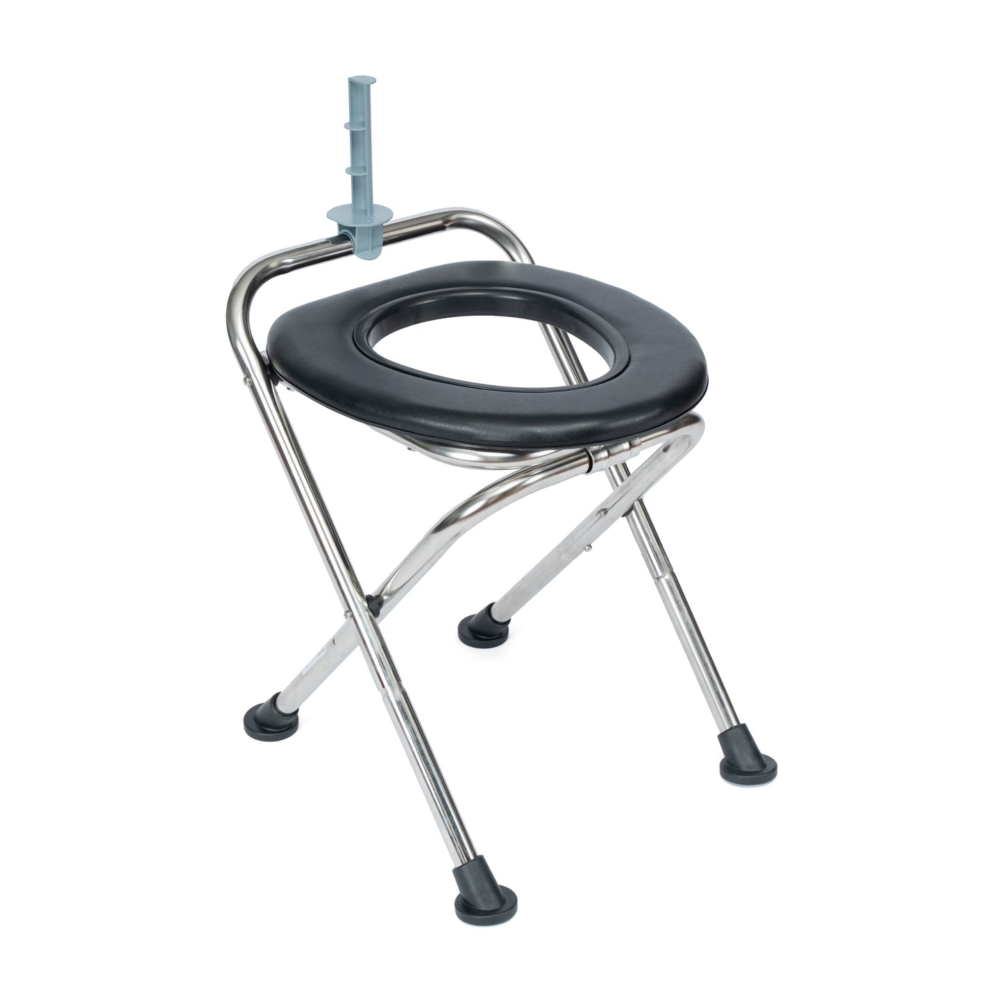 HERCULES Folding Travel Toilet with Toilet Tissue Holder, Cushioned Vinyl Seat, and Stainless Steel Frame with Non-Slip Rubber Feet in Black Silver/Black