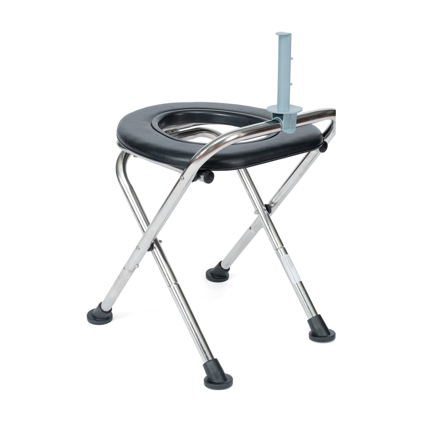 HERCULES Folding Travel Toilet with Toilet Tissue Holder, Cushioned Vinyl Seat, and Stainless Steel Frame with Non-Slip Rubber Feet in Black Silver/Black