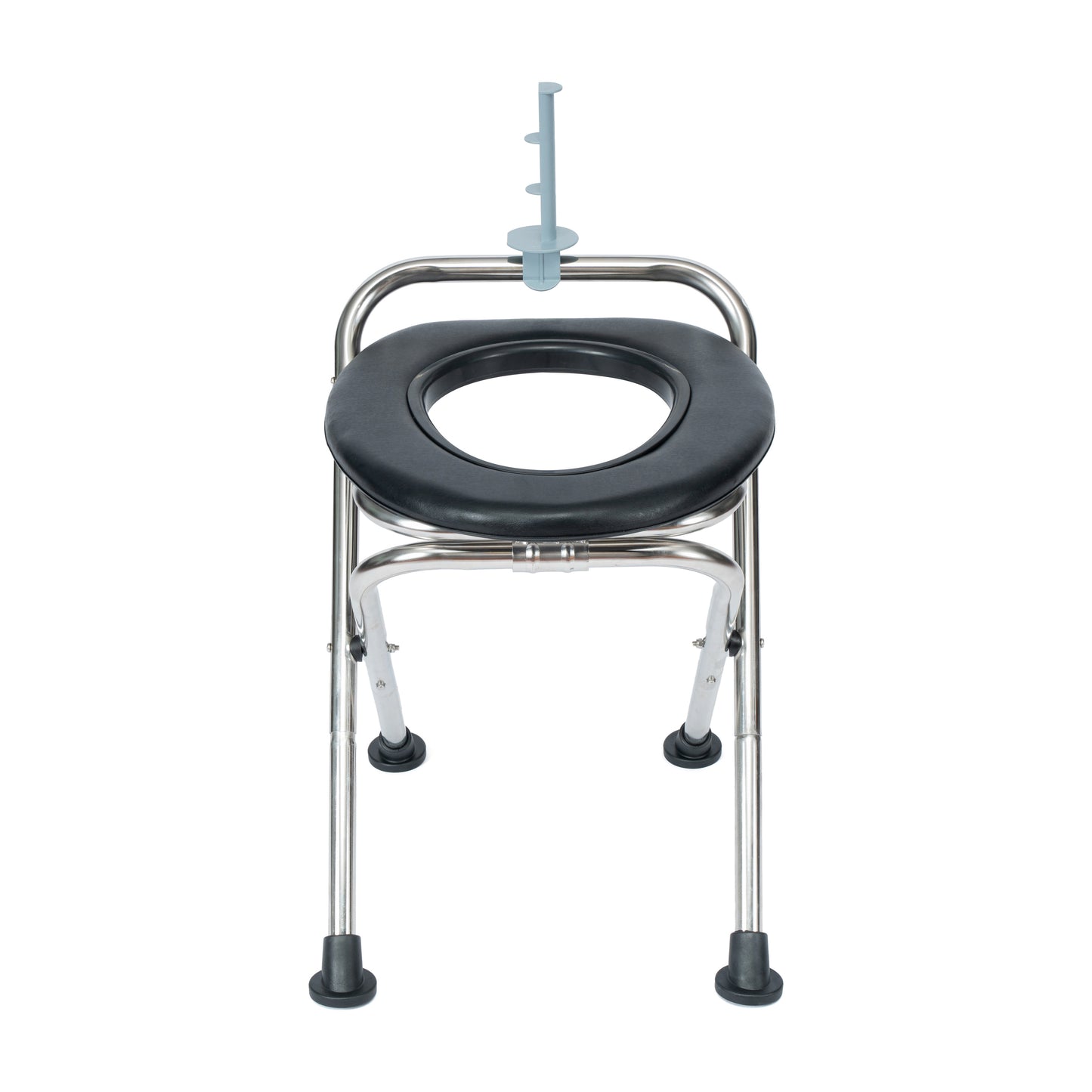 HERCULES Folding Travel Toilet with Toilet Tissue Holder, Cushioned Vinyl Seat, and Stainless Steel Frame with Non-Slip Rubber Feet in Black Silver/Black