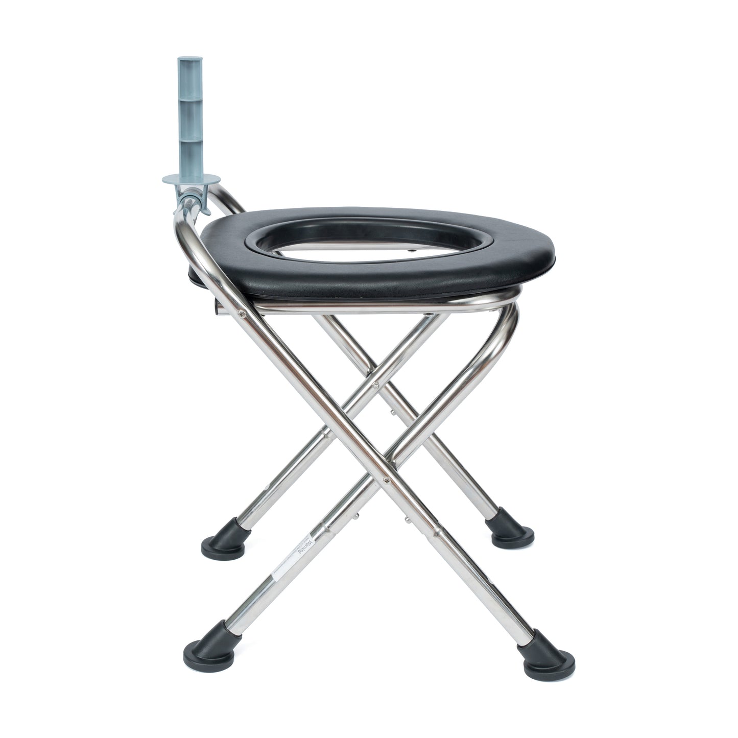 HERCULES Folding Travel Toilet with Toilet Tissue Holder, Cushioned Vinyl Seat, and Stainless Steel Frame with Non-Slip Rubber Feet in Black Silver/Black