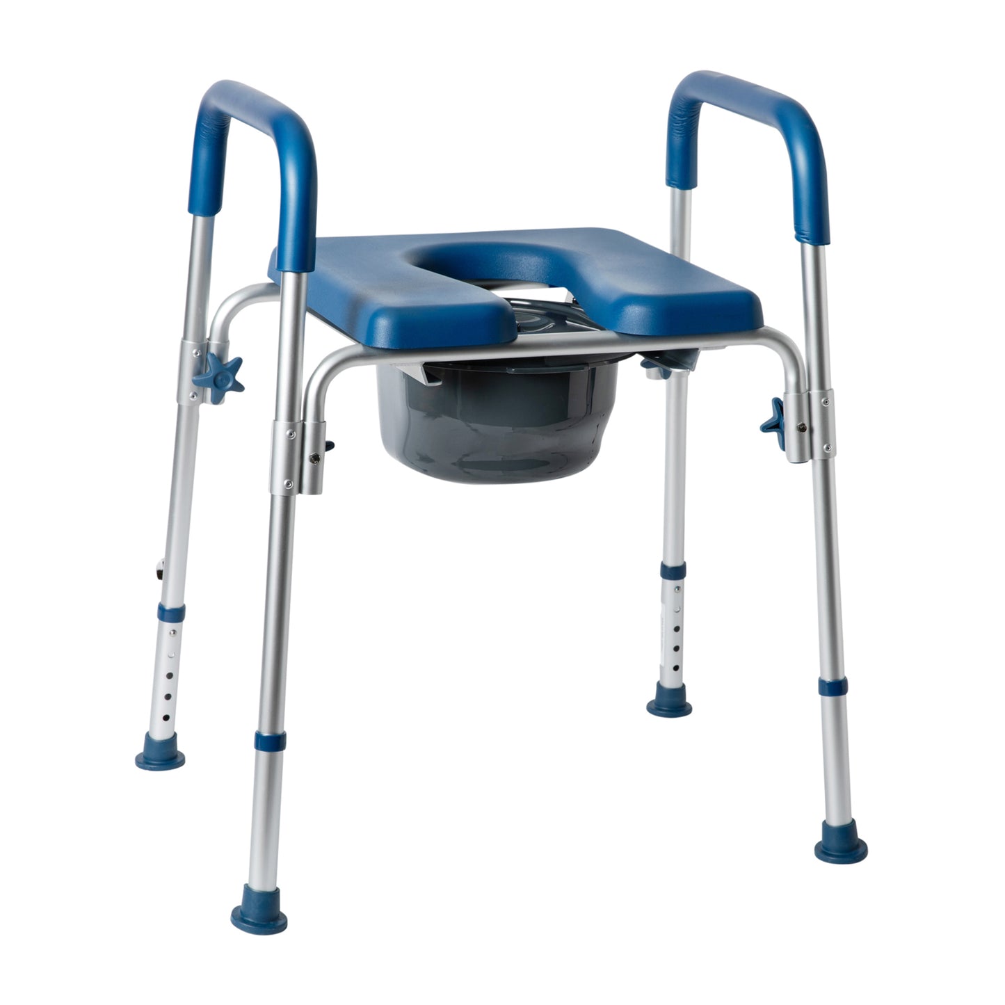 Hercules Blue Shower Commode Chair with Safety Rail, Height Adjustable Frame, Padded Seat & Armrests, Commode Pail with Lid, Fits Most Toilets Blue