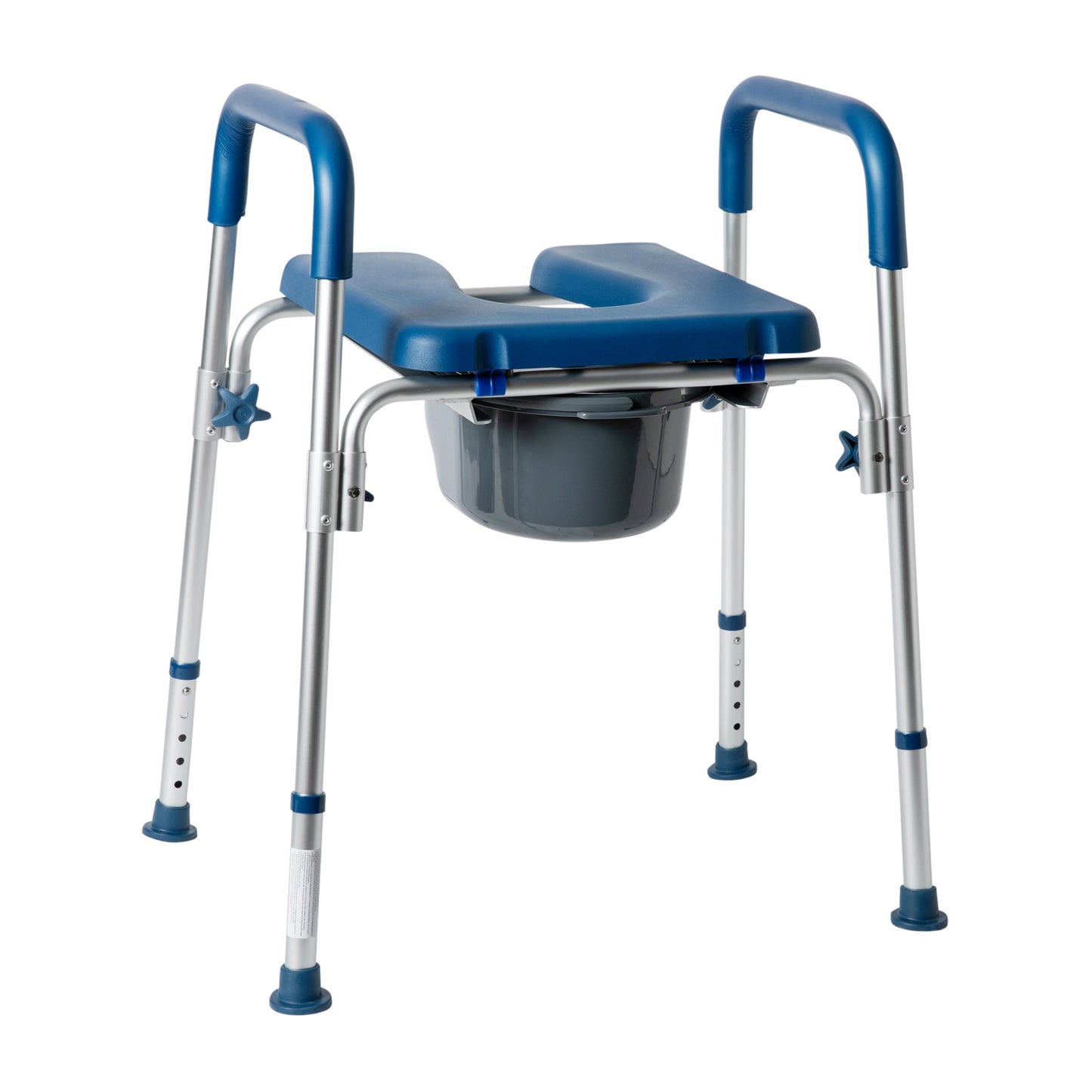 Hercules Blue Shower Commode Chair with Safety Rail, Height Adjustable Frame, Padded Seat & Armrests, Commode Pail with Lid, Fits Most Toilets Blue