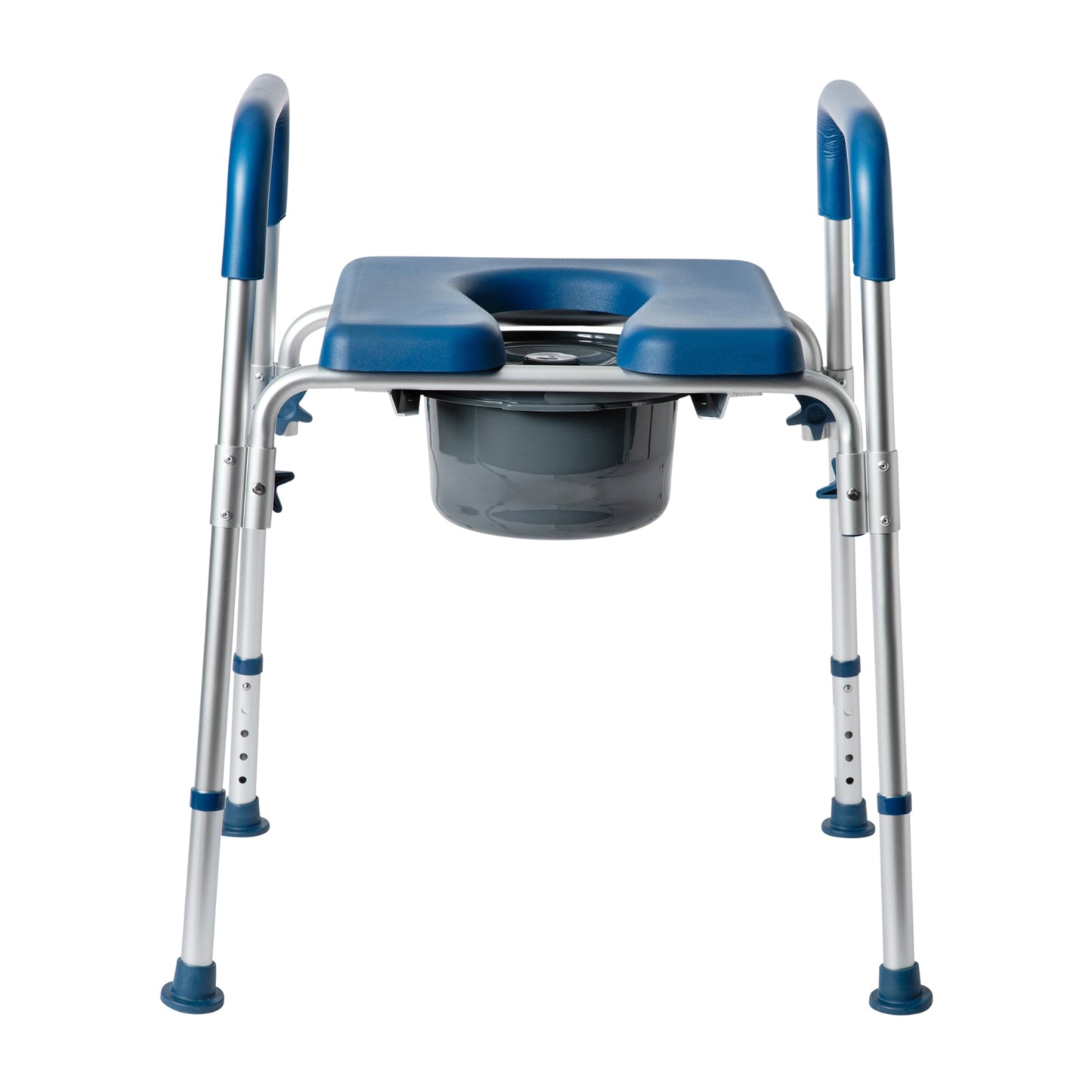Hercules Blue Shower Commode Chair with Safety Rail, Height Adjustable Frame, Padded Seat & Armrests, Commode Pail with Lid, Fits Most Toilets Blue