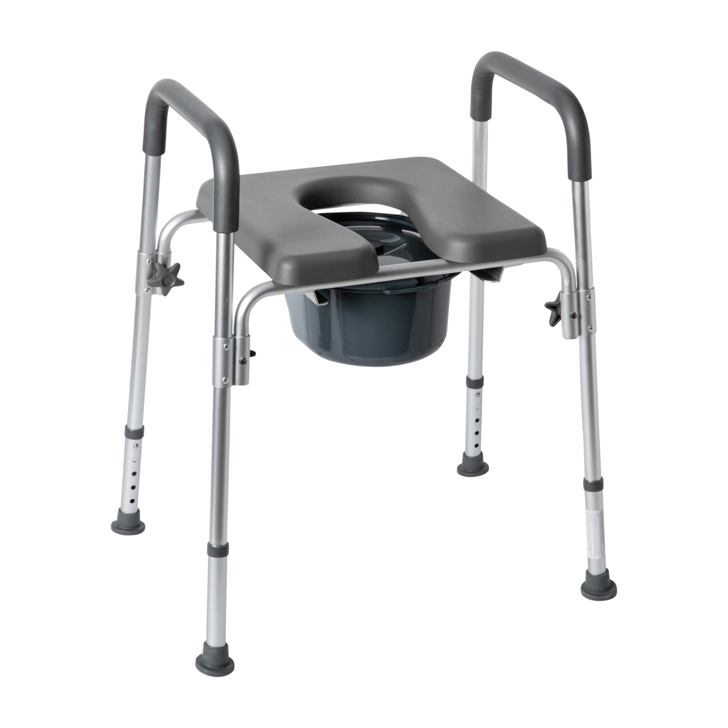 Hercules Gray Shower Commode Chair with Safety Rail, Height Adjustable Frame, Padded Seat & Armrests, Commode Pail with Lid, Fits Most Toilets Gray