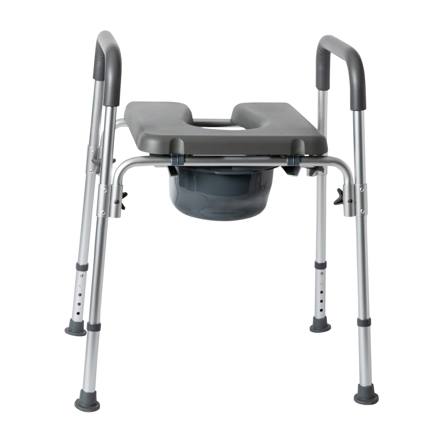 Hercules Gray Shower Commode Chair with Safety Rail, Height Adjustable Frame, Padded Seat & Armrests, Commode Pail with Lid, Fits Most Toilets Gray