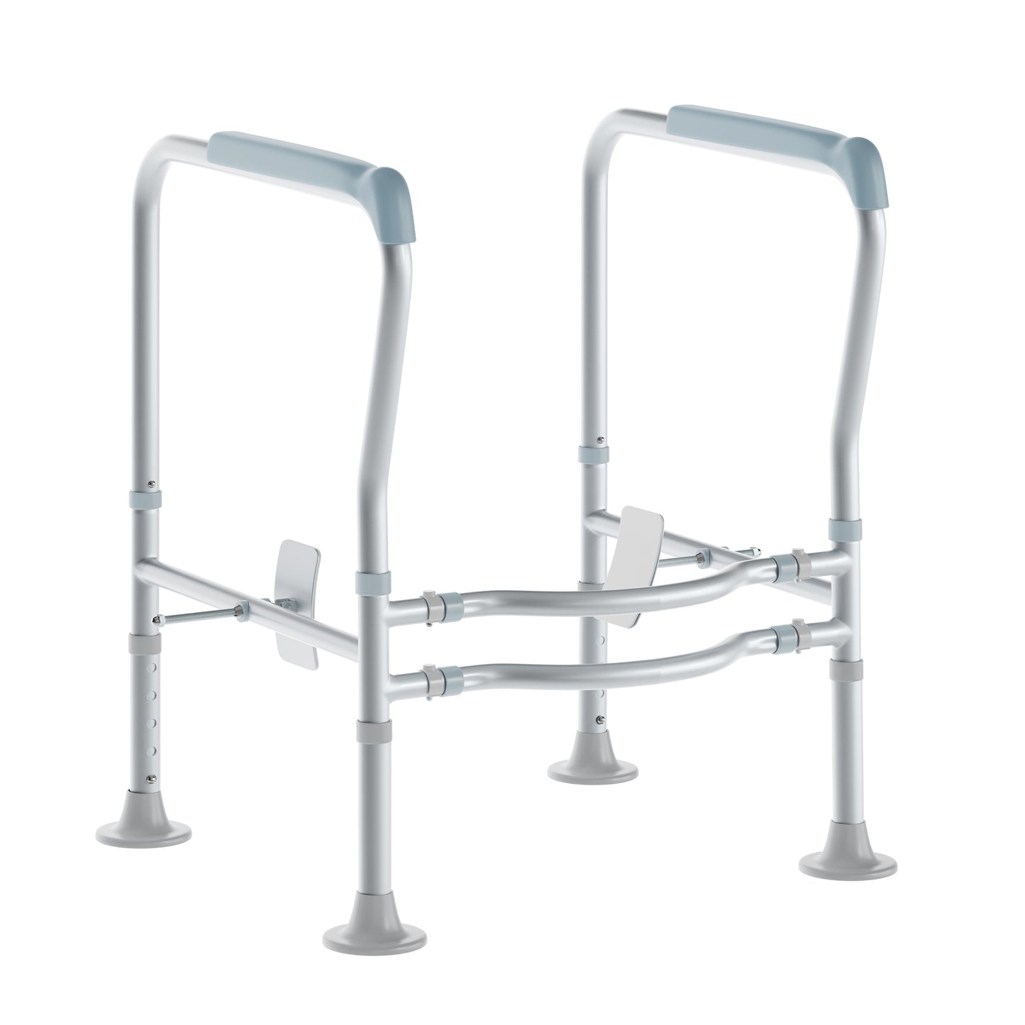 HERCULES Adjustable Toilet Safety Rail with Silver Steel Frame, Gray Padded Handles and Suction Cup Feet for Stability Silver/Gray