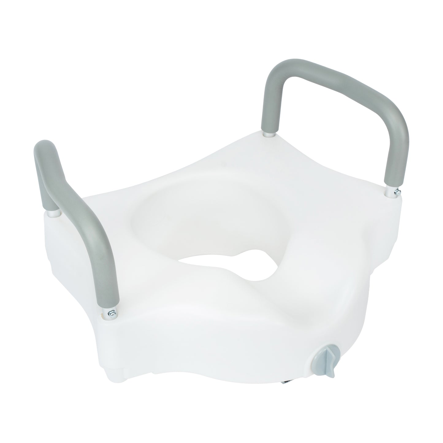 HERCULES White Elevated Toilet Seat with Height Adjustable Padded Arms and Locking Safety Mechanism White