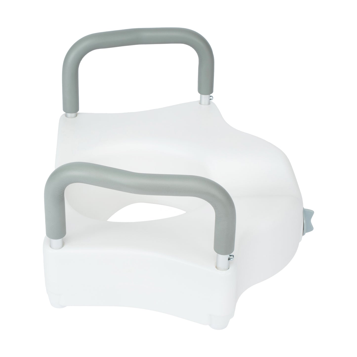 HERCULES White Elevated Toilet Seat with Height Adjustable Padded Arms and Locking Safety Mechanism White