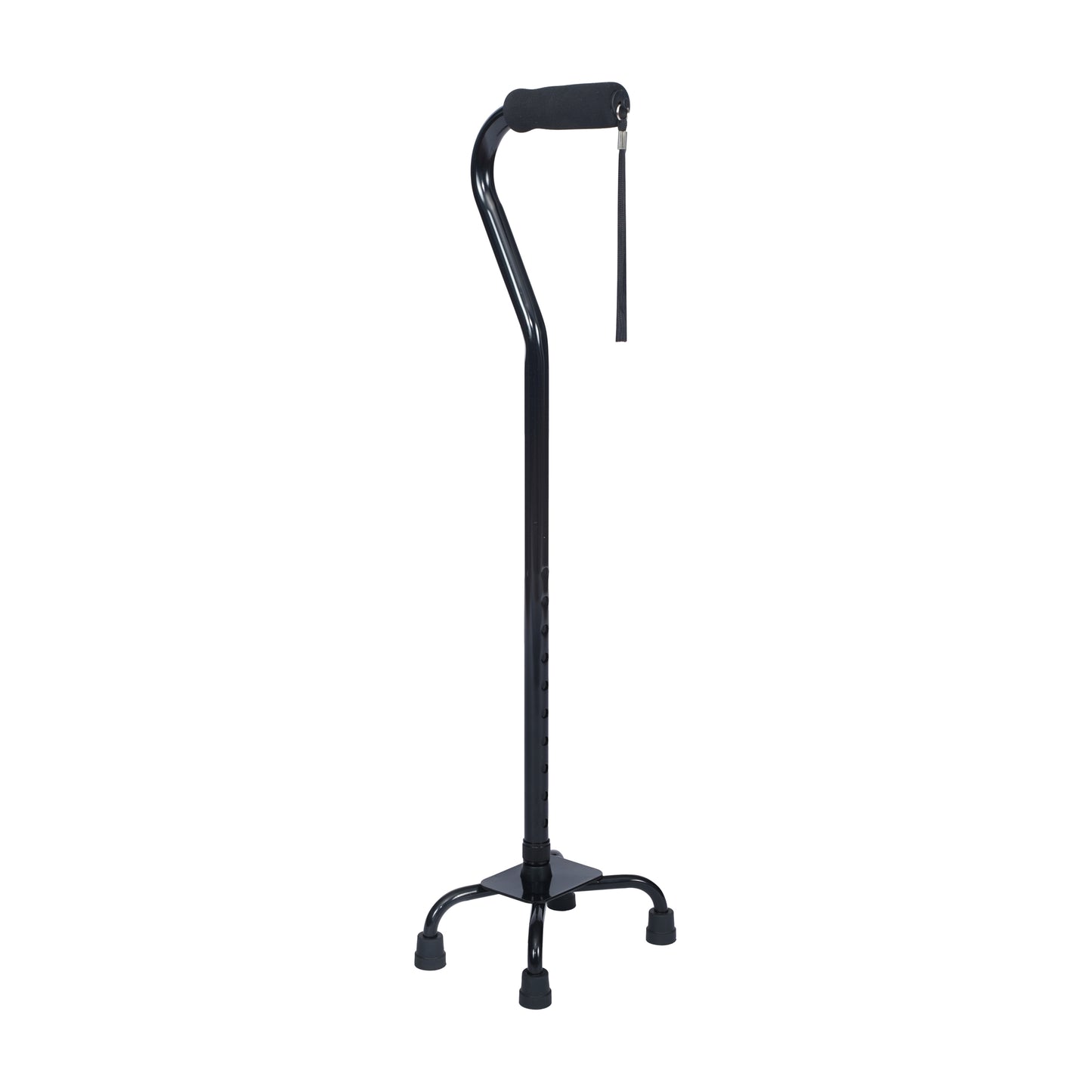 HERCULES Adjustable Quad Cane with Comfort Grip Foam Padded Handle, Large 4-Pronged Base for Stability, and Left or Right Handed Use in Black Black