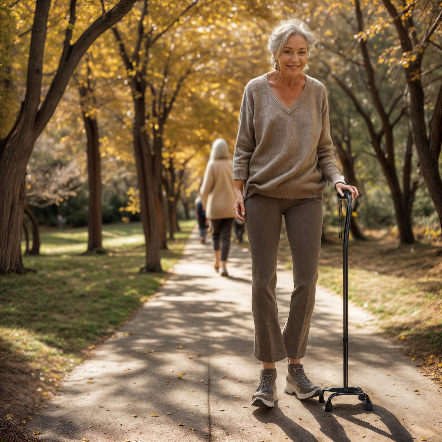 HERCULES Adjustable Quad Cane with Comfort Grip Foam Padded Handle, Large 4-Pronged Base for Stability, and Left or Right Handed Use in Black Black