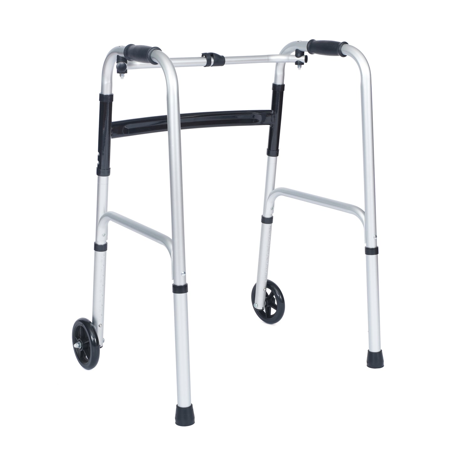 HERCULES Folding Walker with Adjustable Height, Interchangeable Wheels or Feet, Dual Frame Types, and Lightweight Design in Silver/Black Black and Silver