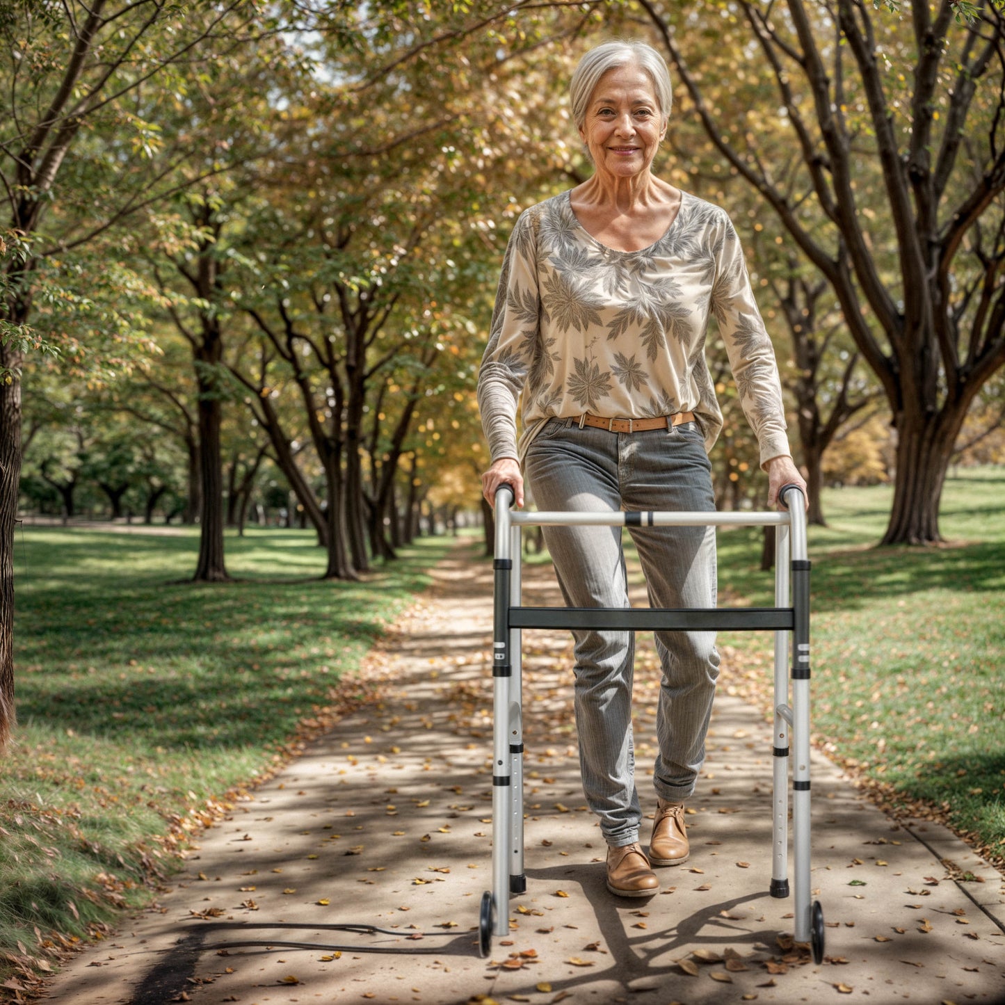 HERCULES Folding Walker with Adjustable Height, Interchangeable Wheels or Feet, Dual Frame Types, and Lightweight Design in Silver/Black Black and Silver