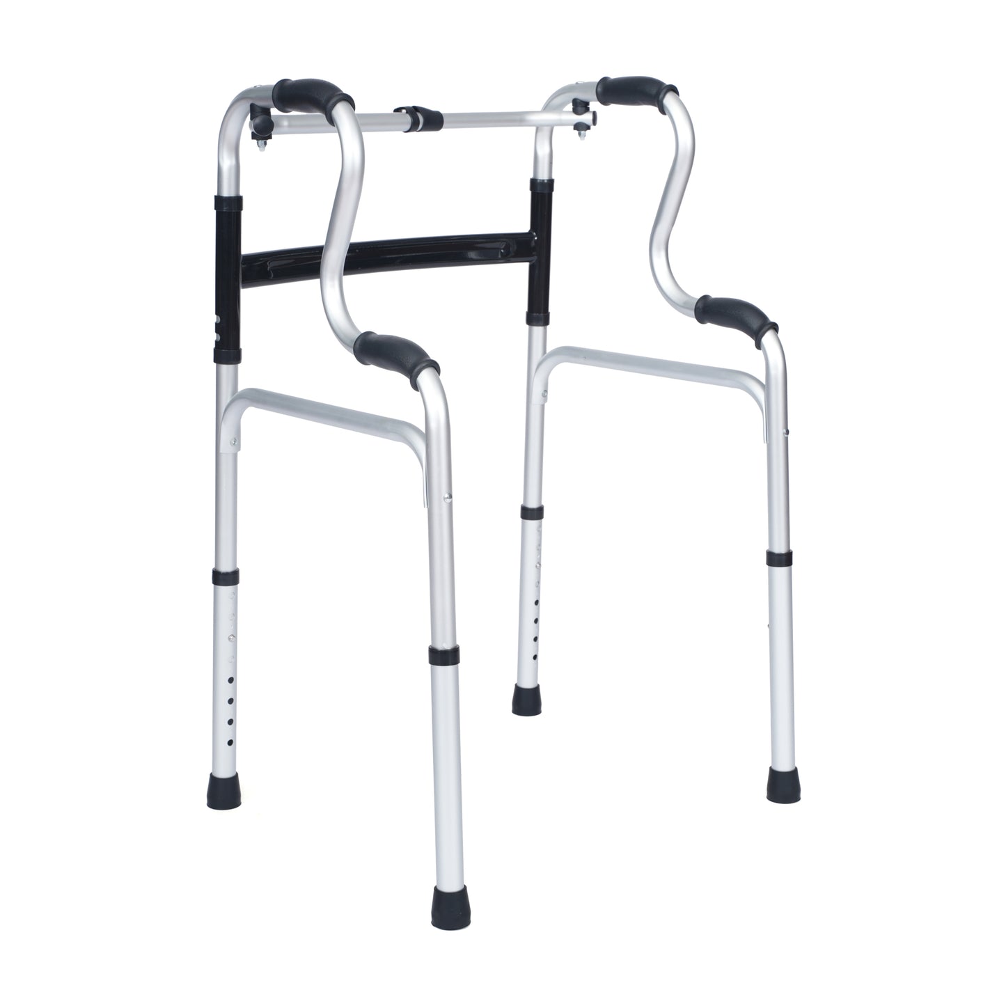 HERCULES Bi-Level Folding Walker with Adjustable Height, Interchangeable Wheels or Feet, Dual Frame Types, and Lightweight Design in Gray Black and Gray