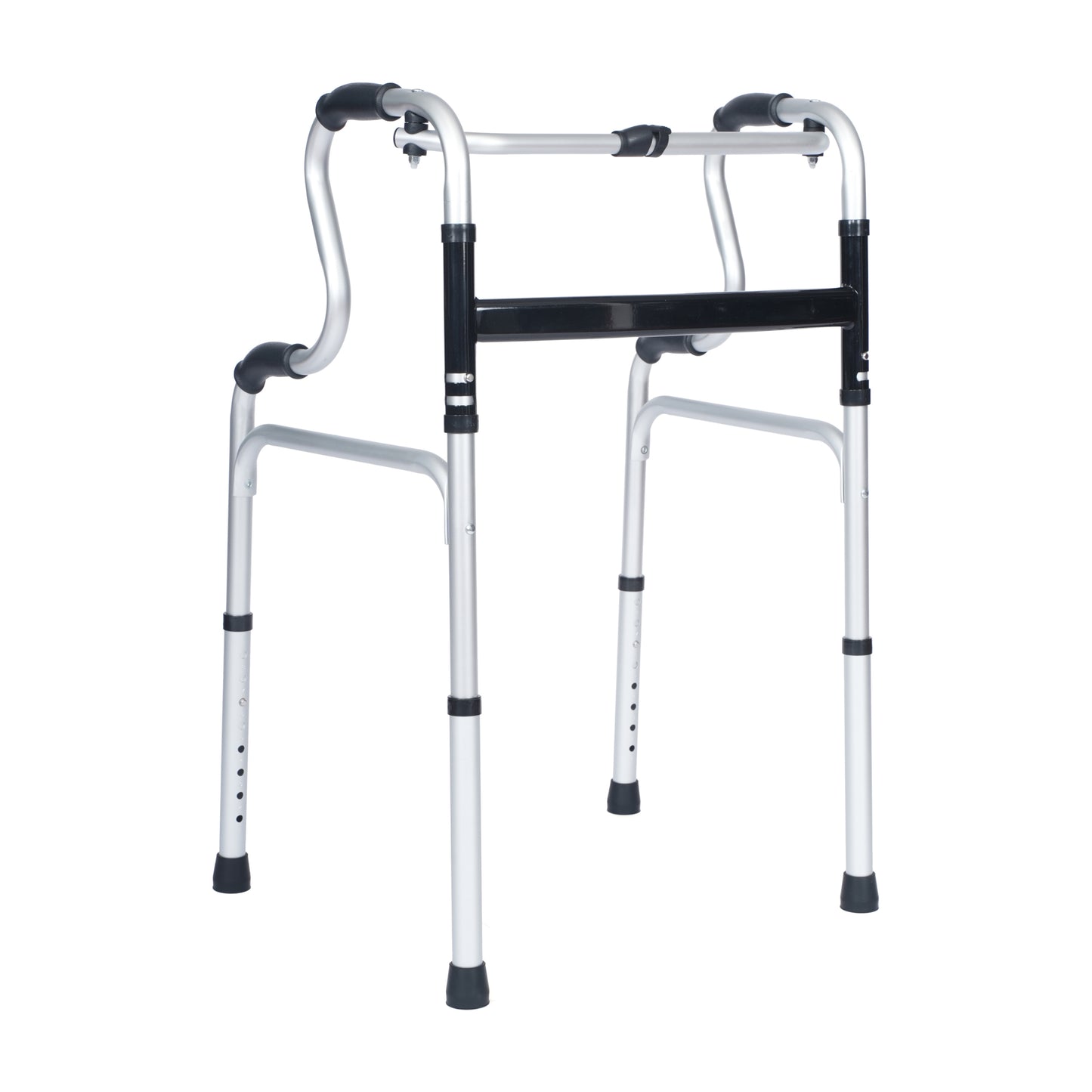 HERCULES Bi-Level Folding Walker with Adjustable Height, Interchangeable Wheels or Feet, Dual Frame Types, and Lightweight Design in Gray Black and Gray