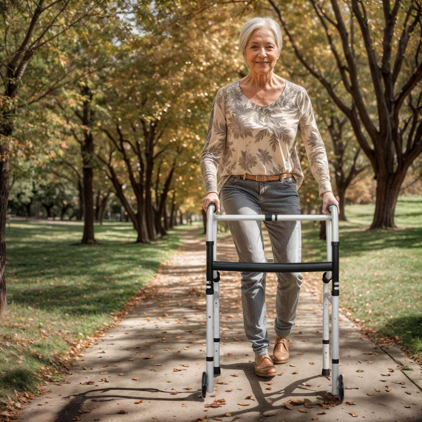 HERCULES Bi-Level Folding Walker with Adjustable Height, Interchangeable Wheels or Feet, Dual Frame Types, and Lightweight Design in Gray Black and Gray
