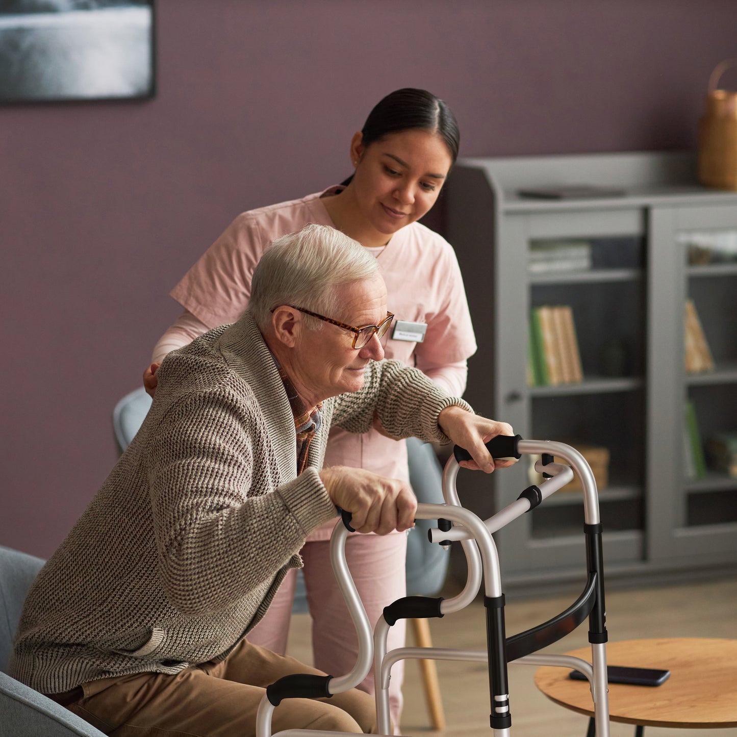 HERCULES Bi-Level Folding Walker with Adjustable Height, Interchangeable Wheels or Feet, Dual Frame Types, and Lightweight Design in Gray Black and Gray