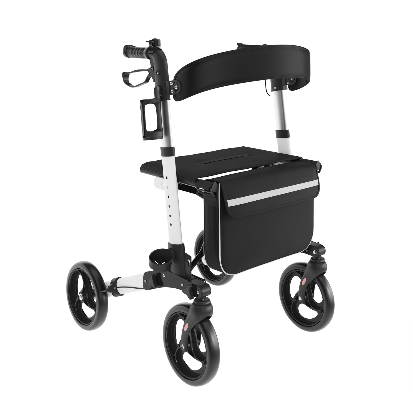 HERCULES Folding Rollator Walker with Adjustable Height, 360 Swivel, and Hand Brakes in White/Black White and Black