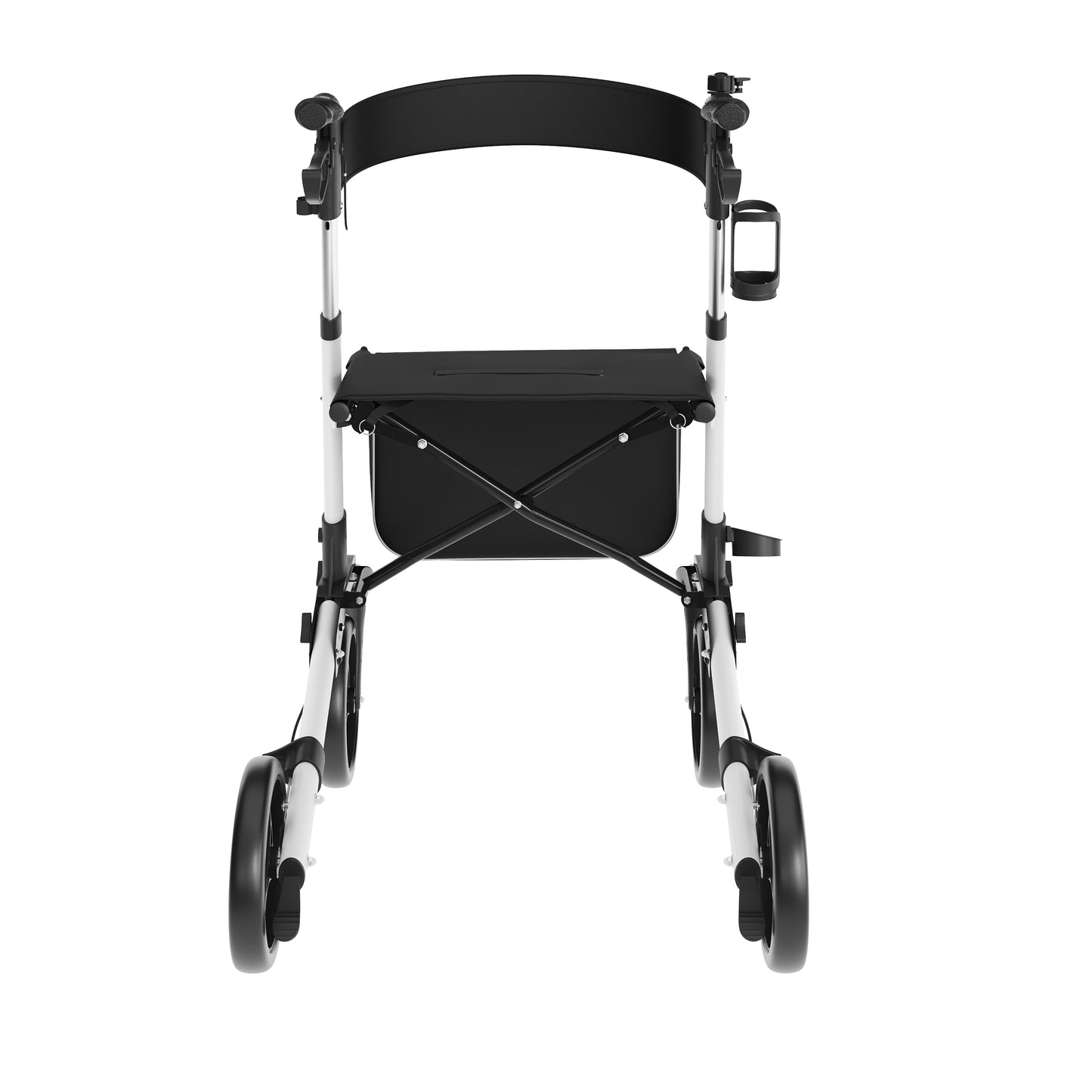 HERCULES Folding Rollator Walker with Adjustable Height, 360 Swivel, and Hand Brakes in White/Black White and Black